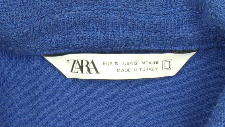 Zara Men Blue Cotton Tweed Bomber Jacket Size S Button-Up - Image 4