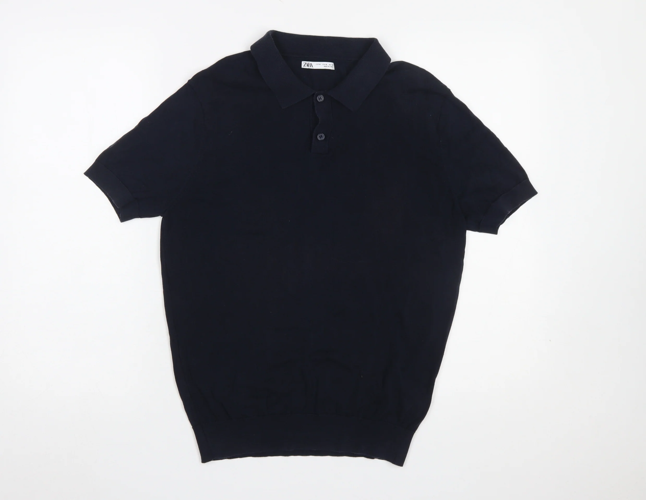 Zara Men’s Black Lyocell Cotton Polo Shirt Size M Short Sleeve