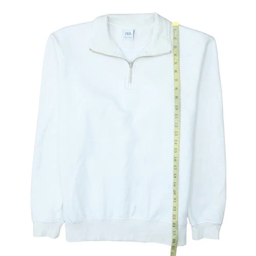 Zara Men’s White 1/4 Zip Mock Neck Fleece Sweatshirt Size M - Image 2