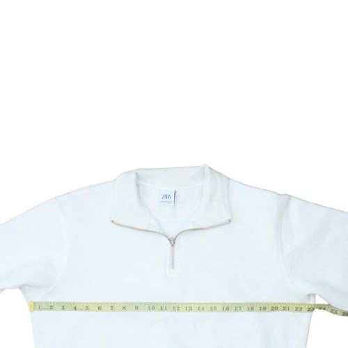 Zara Men’s White 1/4 Zip Mock Neck Fleece Sweatshirt Size M - Image 3