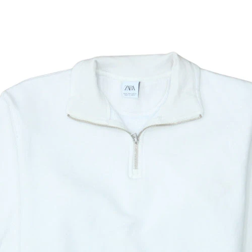 Zara Men’s White 1/4 Zip Mock Neck Fleece Sweatshirt Size M - Image 6