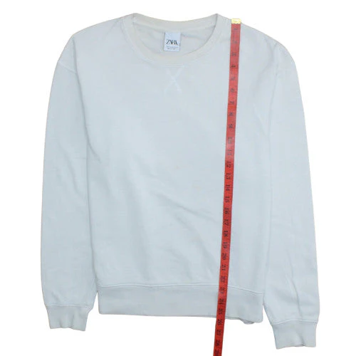Zara Men’s White Crew Neck Regular Fit Cotton Sweatshirt M - Image 3