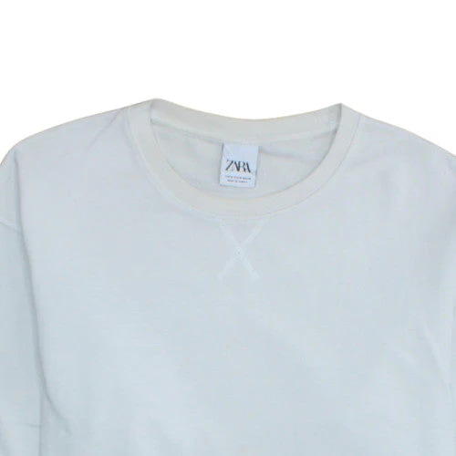 Zara Men’s White Crew Neck Regular Fit Cotton Sweatshirt M - Image 8