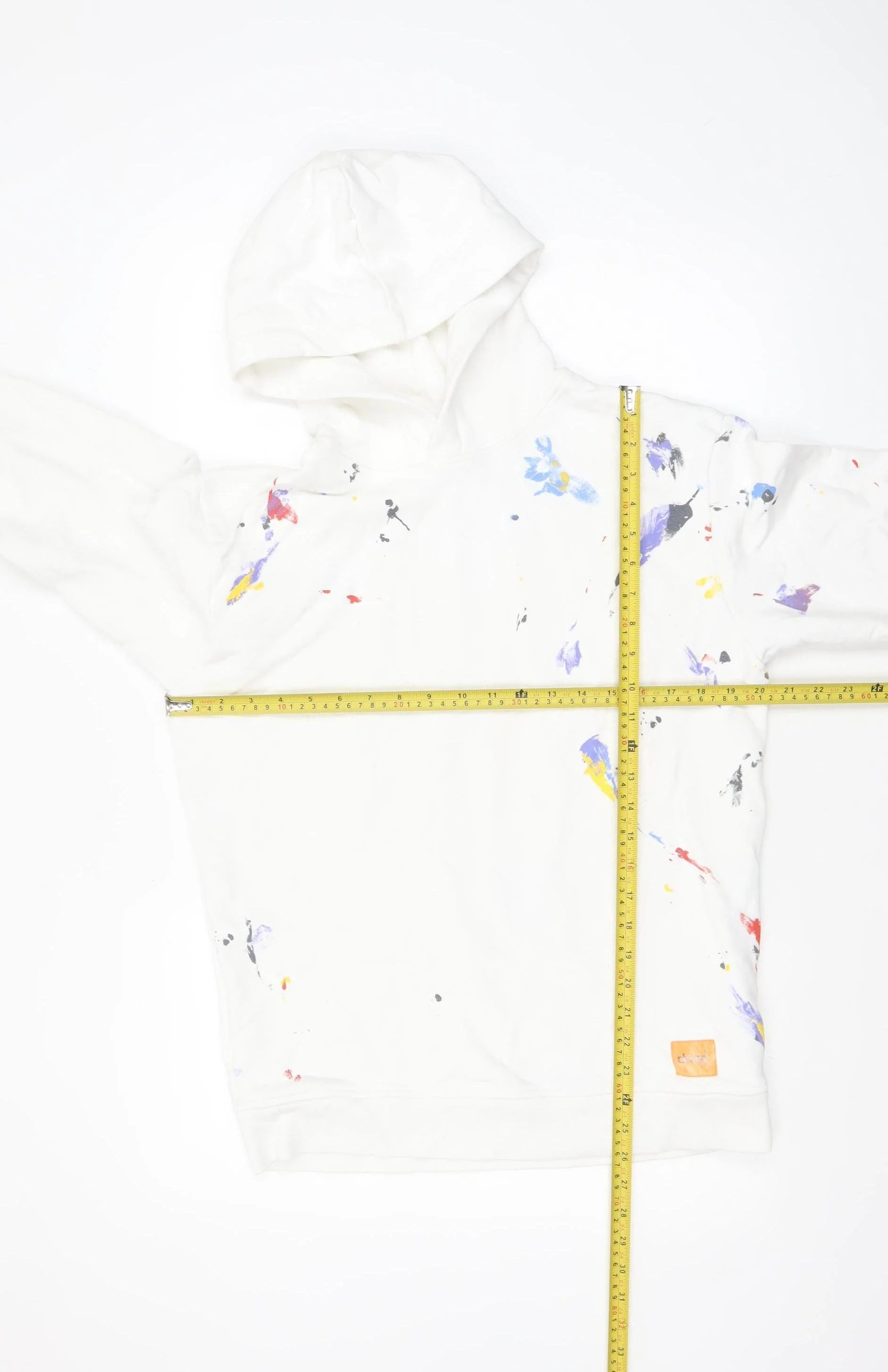 Zara Mens White Paint Splatter Pullover Hoodie Size M - Image 2