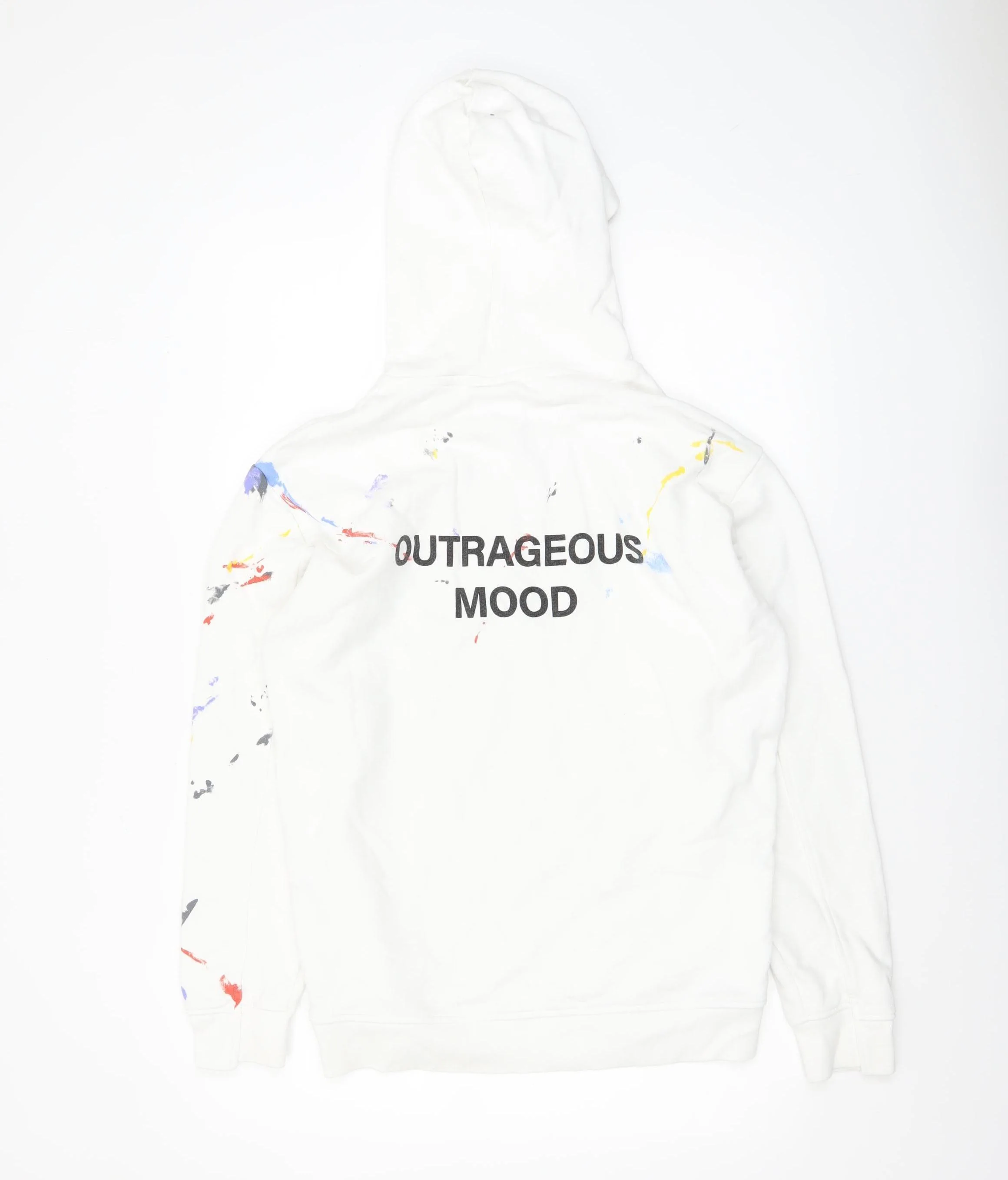 Zara Mens White Paint Splatter Pullover Hoodie Size M - Image 3