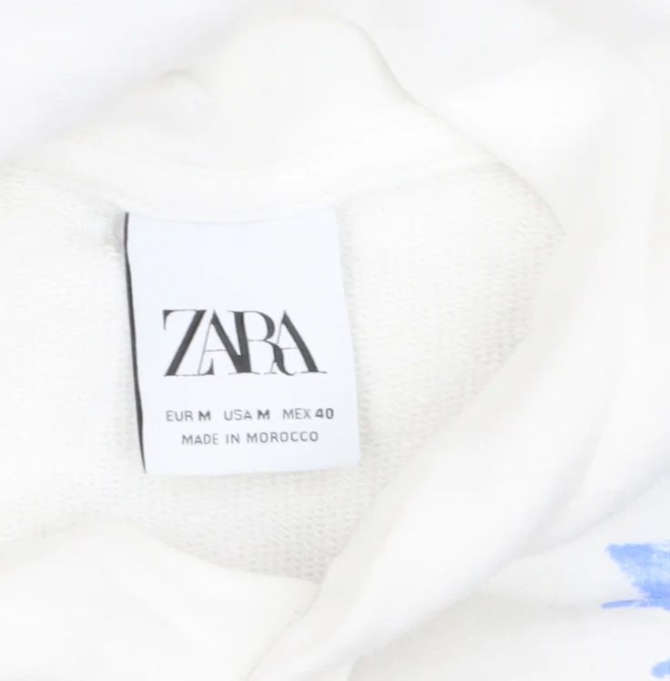 Zara Mens White Paint Splatter Pullover Hoodie Size M - Image 5