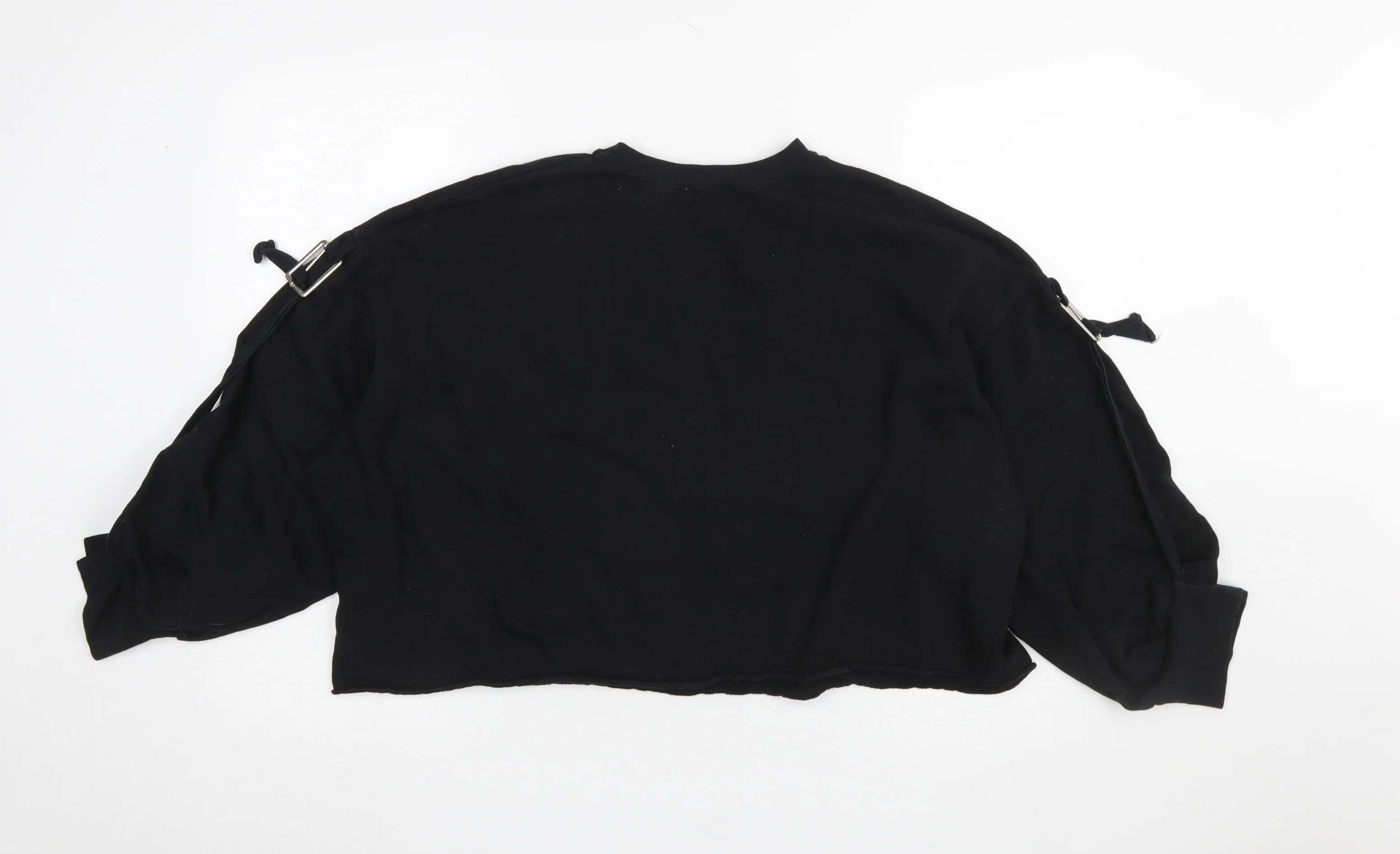 ZARA Trafaluc Women Black Long Sleeve Buckle Pullover Sweatshirt S - Image 3