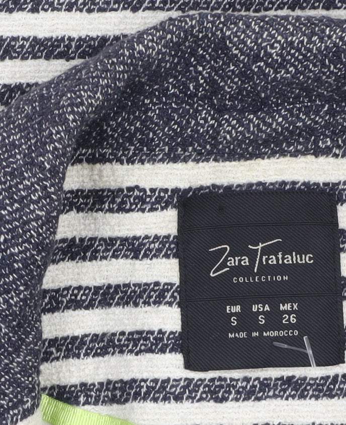 Zara Trafaluc Women’s Navy Striped Bouclé Blazer Size S Single-Breasted - Image 5