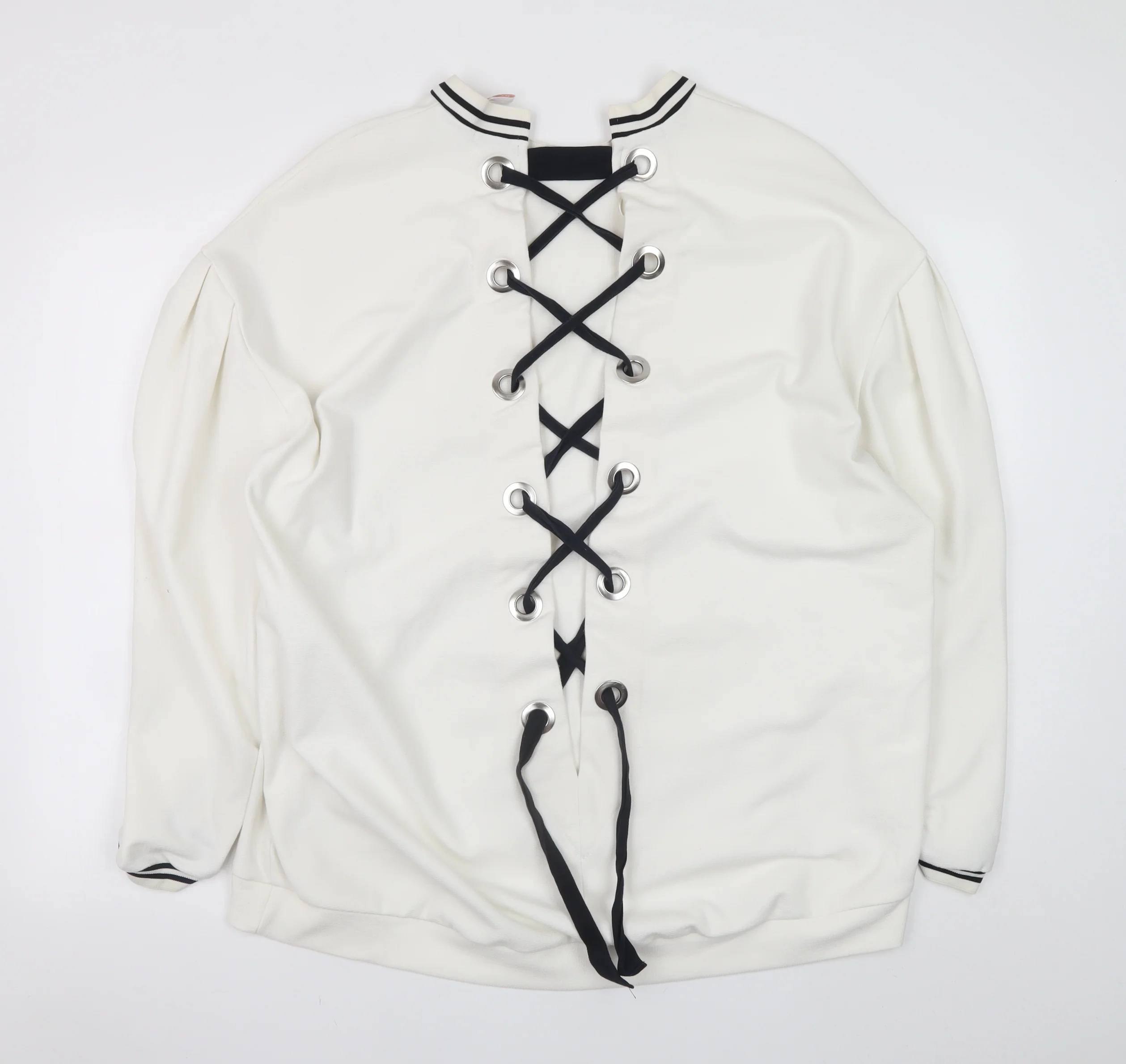 Zara Trafaluc Women’s White Lace Up Back Sweatshirt Size L - Image 3