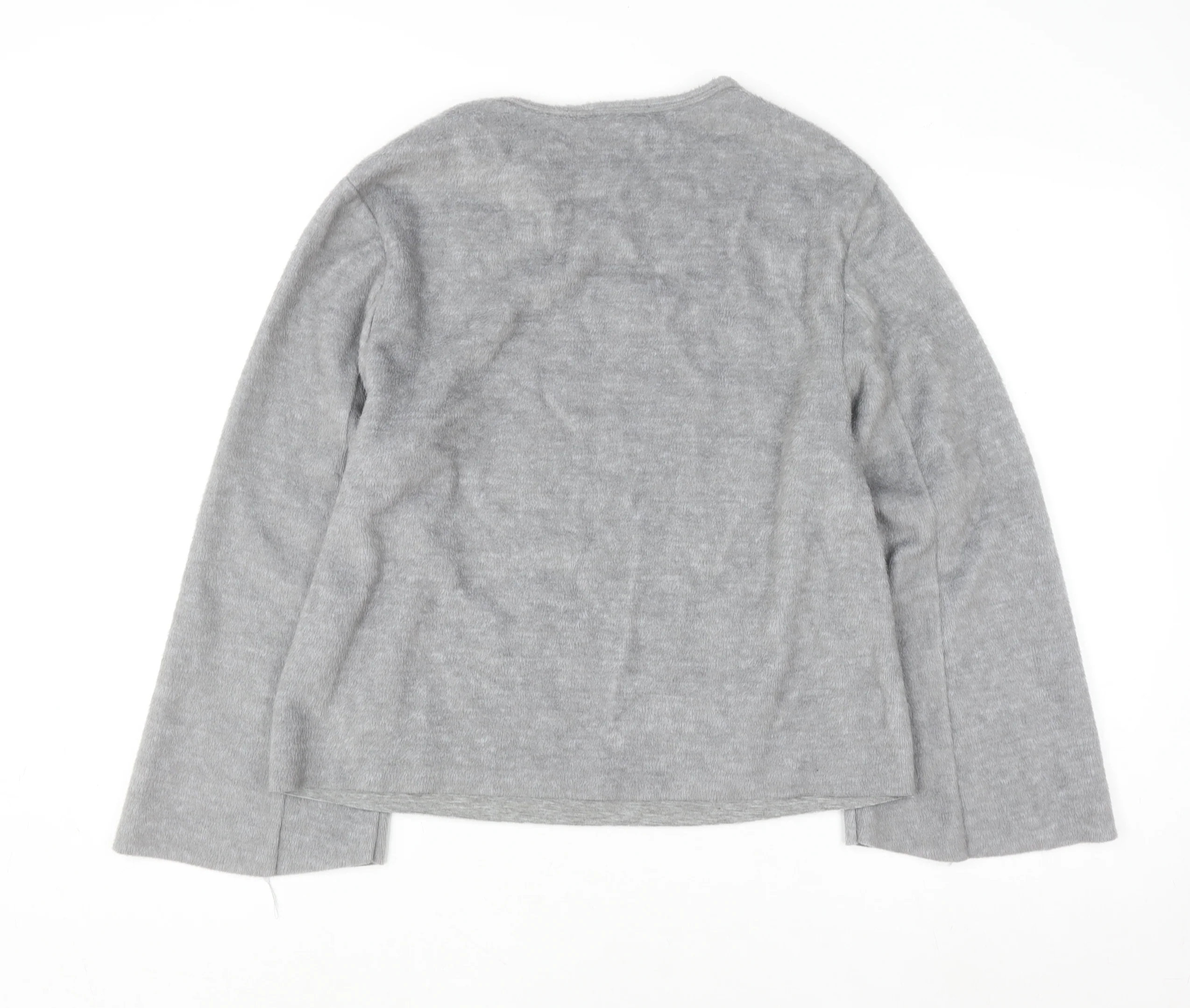 Zara Trafaluc Women's Grey Beaded Crew Neck Wool Blend Jumper Size M - Image 3