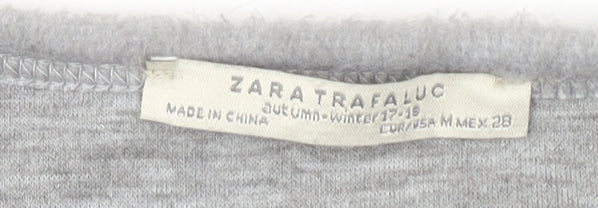 Zara Trafaluc Women's Grey Beaded Crew Neck Wool Blend Jumper Size M - Image 4
