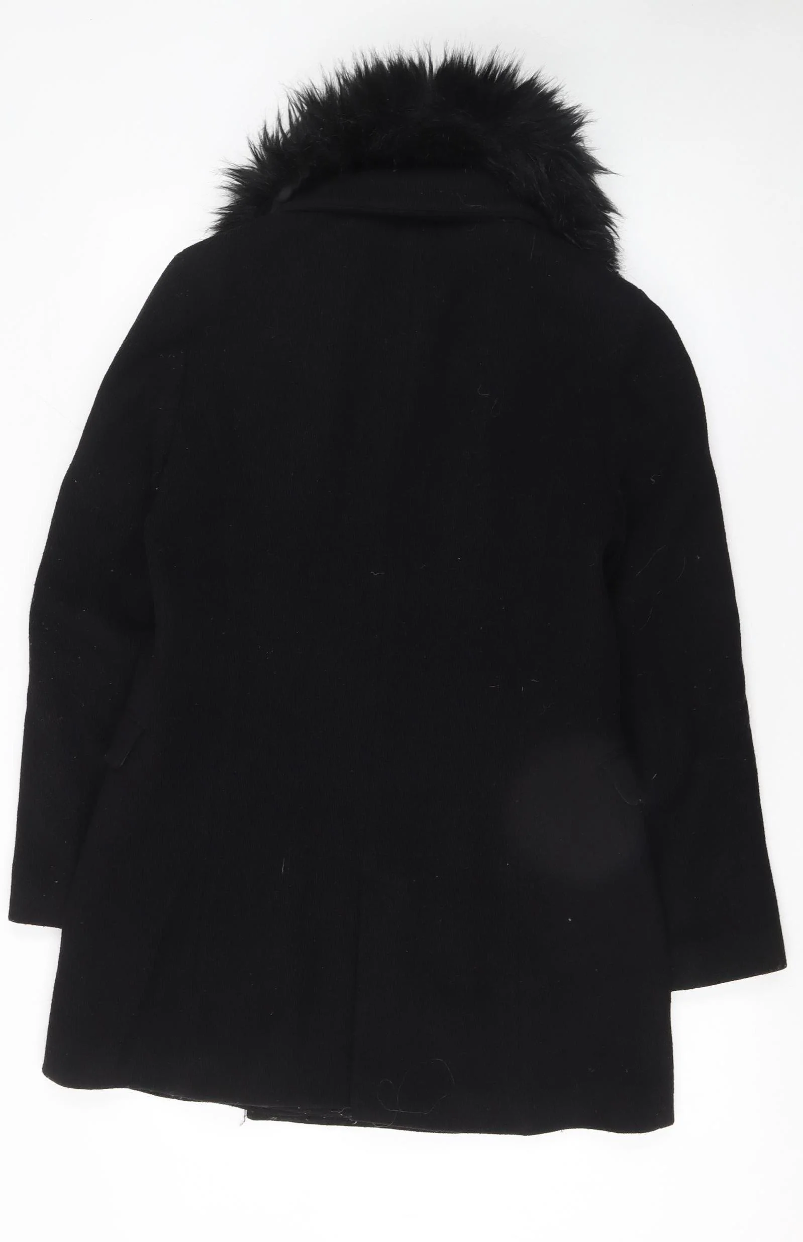Zara Woman Black Wool Blend Fur Collar Zip Coat Size M - Image 3