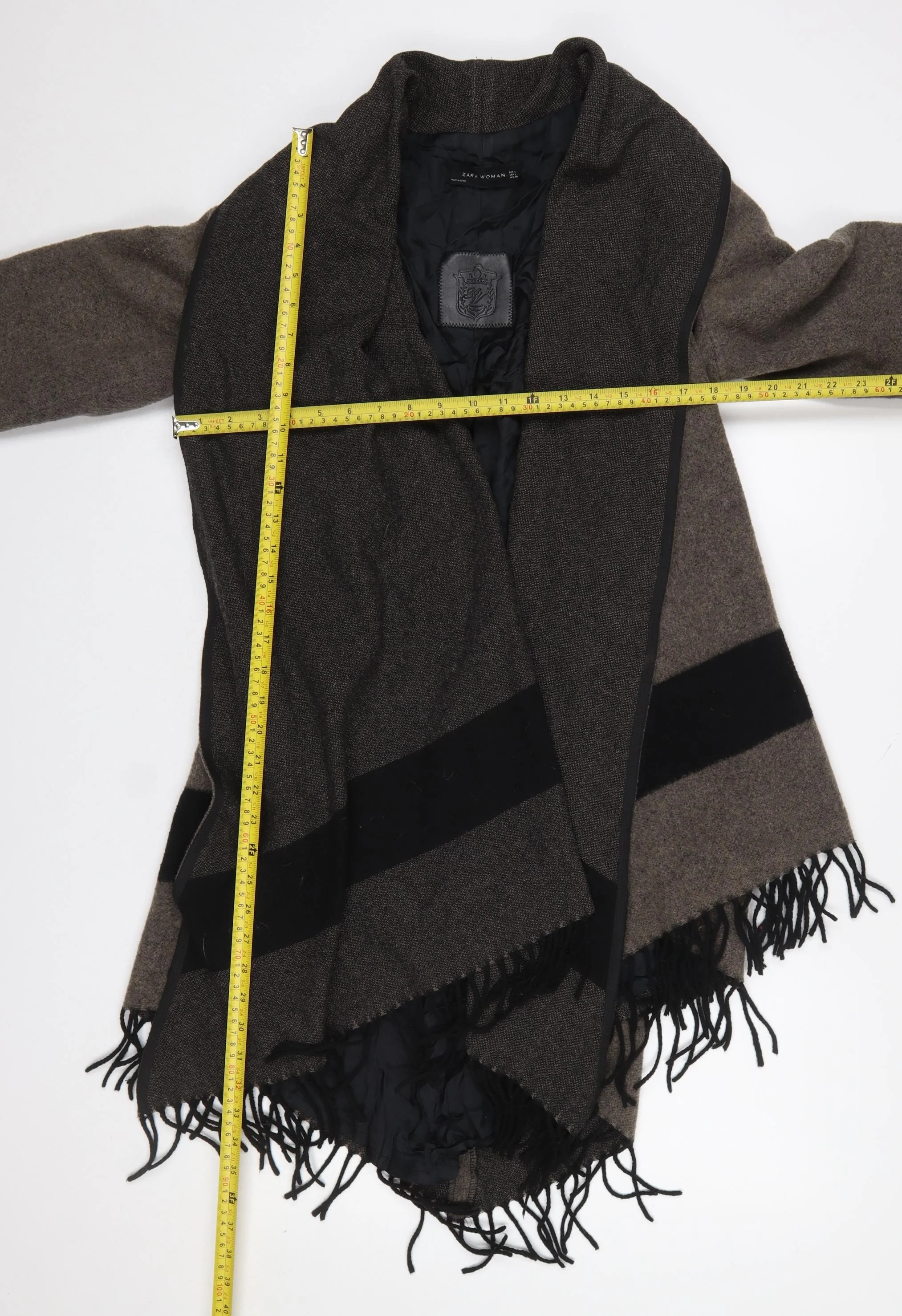 Zara Woman Brown Wool Blend Wrap Fringe Cardigan Size L - Image 2