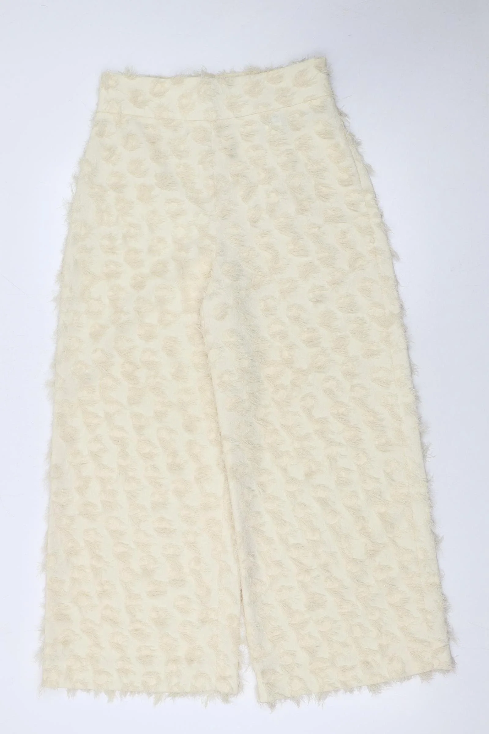 Zara Woman Ivory Textured Wide-Leg Trousers Size S
