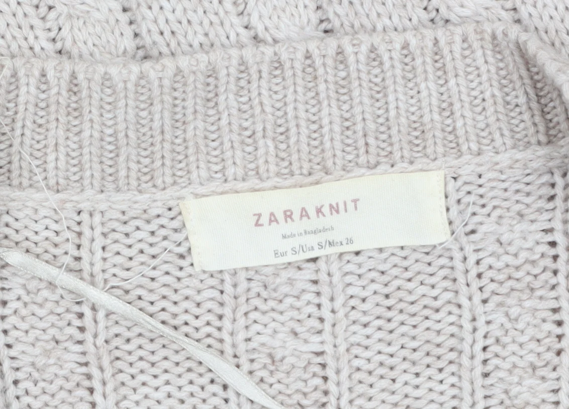 Zara Women Beige Cable-Knit Wool Blend V-Neck Cardigan Size 8 - Image 5