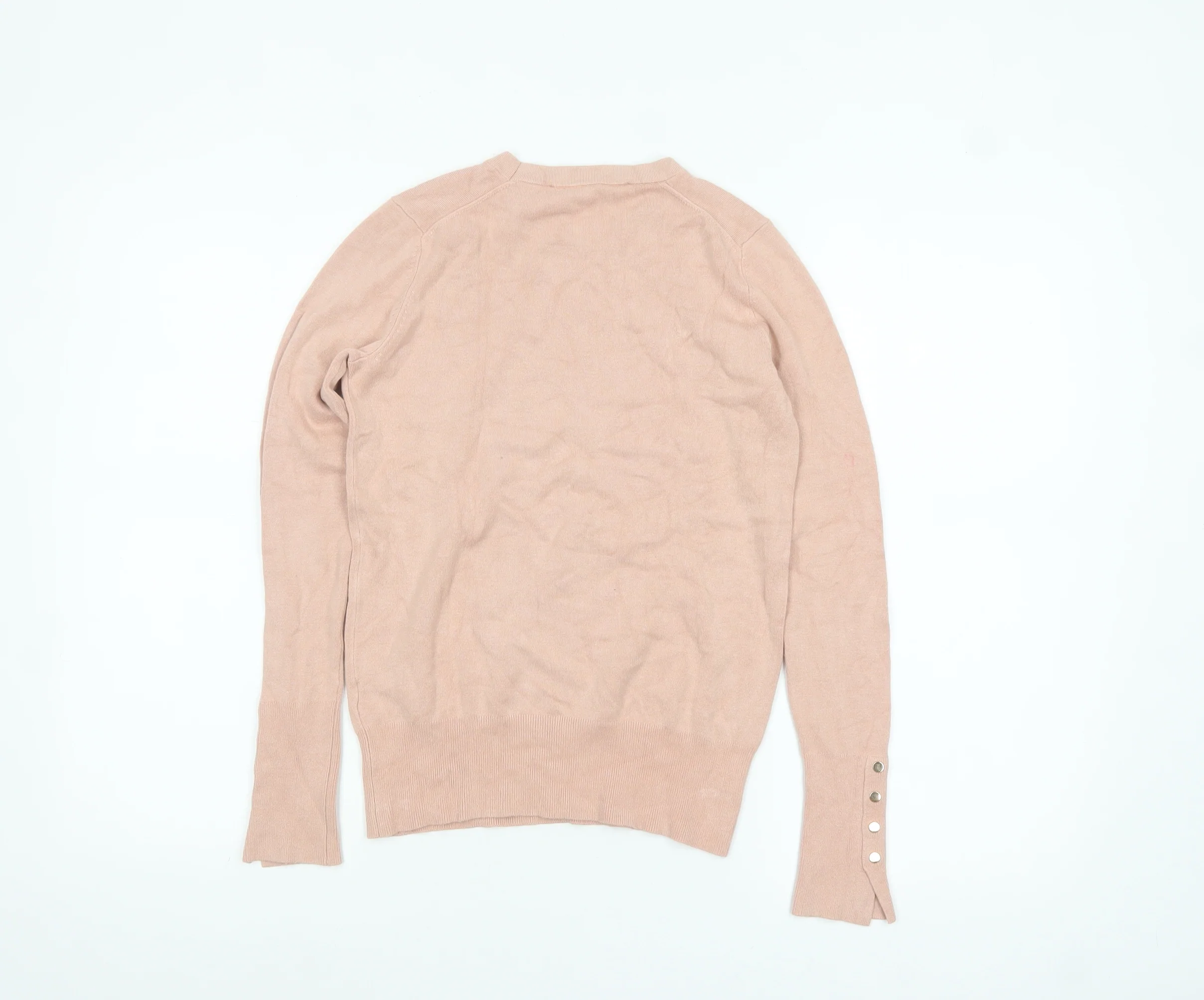 ZARA Women Beige Crew Neck Button Cuff Pullover Jumper Size 10 - Image 3