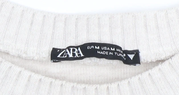 ZARA Women Beige Knit Cotton Blend Crew Neck Jumper Size 12 - Image 4