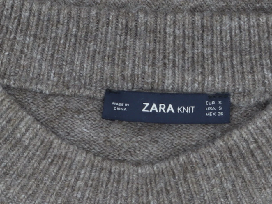 Zara Women Beige Knit Pullover Jumper Size 8 Crew Neck Bow Detail - Image 5