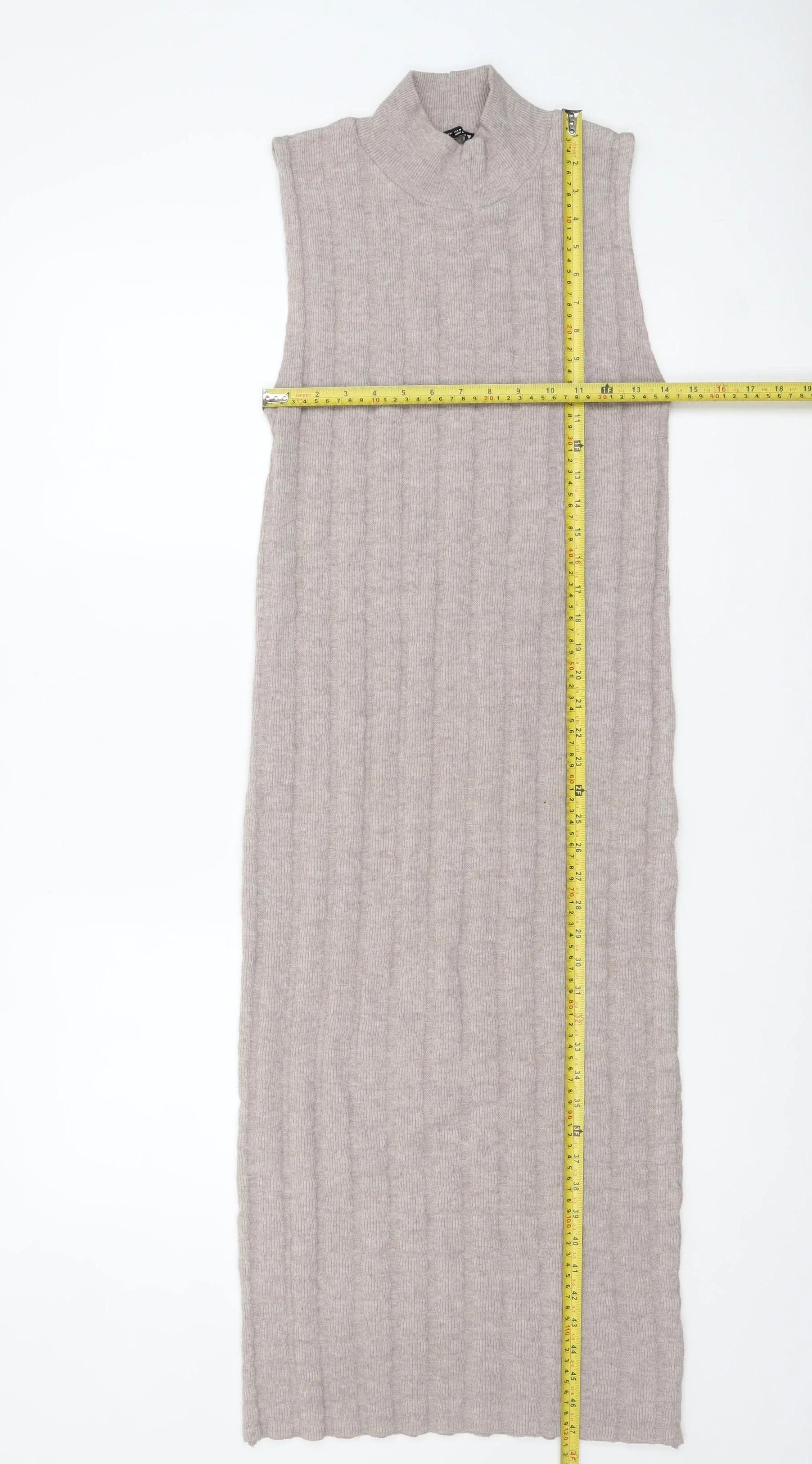 ZARA Women Beige Knit Sleeveless High Neck Midi Tank Dress M - Image 2