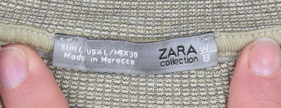 Zara Women Beige Knit Viscose Short Sleeve Crew Neck T-Shirt Size 12 - Image 4