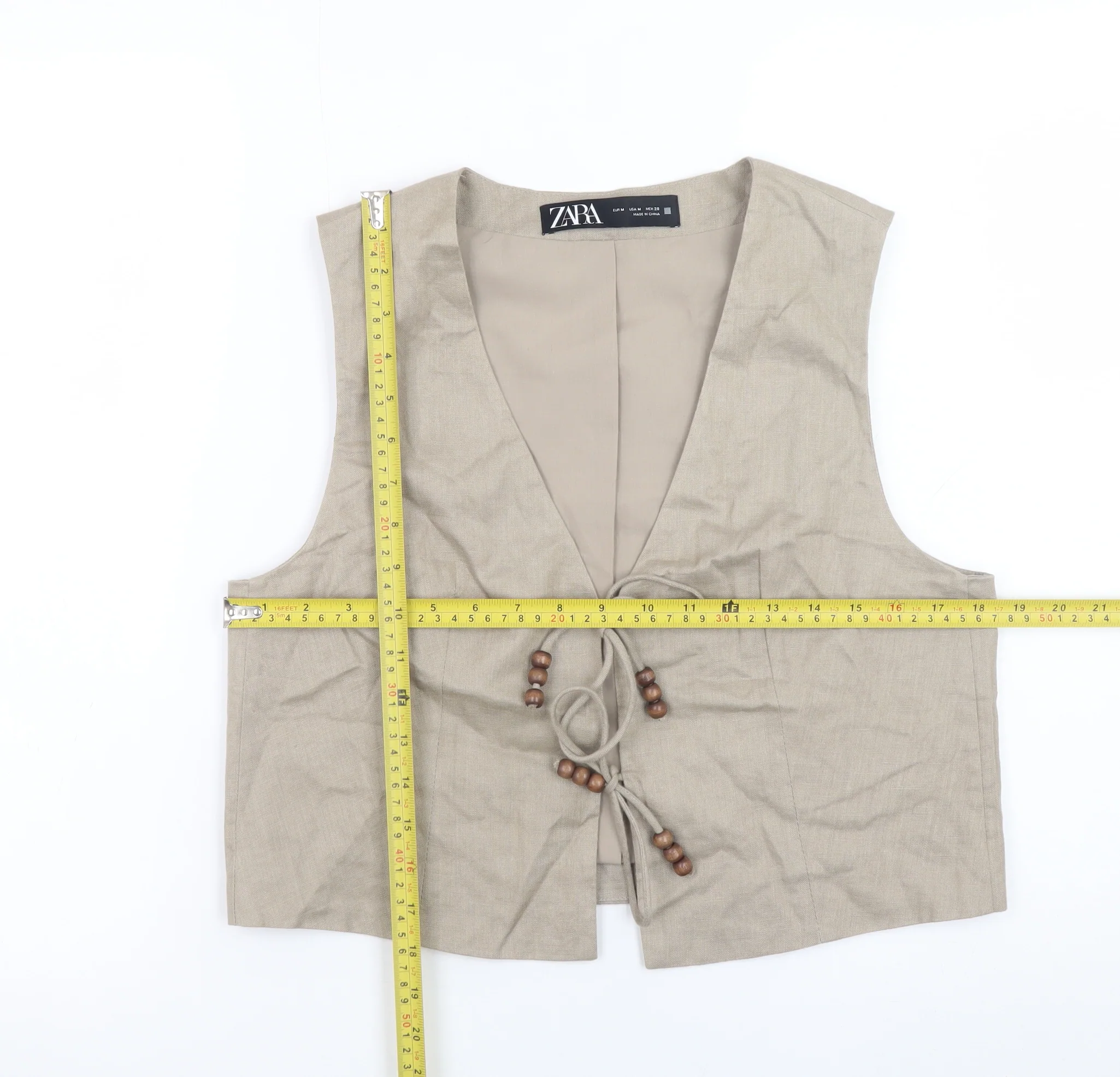 Zara Women Beige Linen Waistcoat M Single Breasted Summer Vest - Image 2