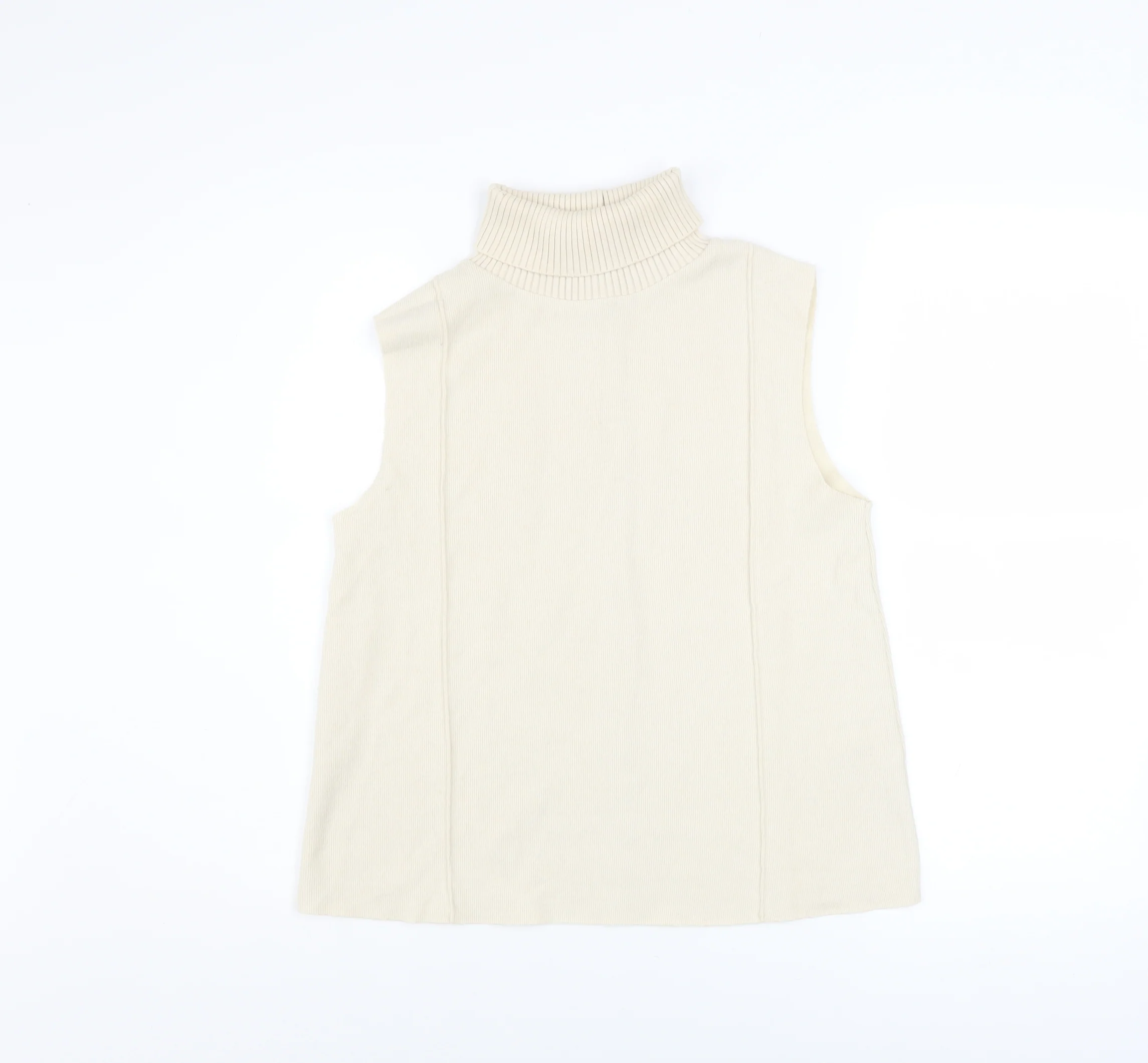 Zara Women Beige Roll Neck Sleeveless Knit Vest Jumper Size S
