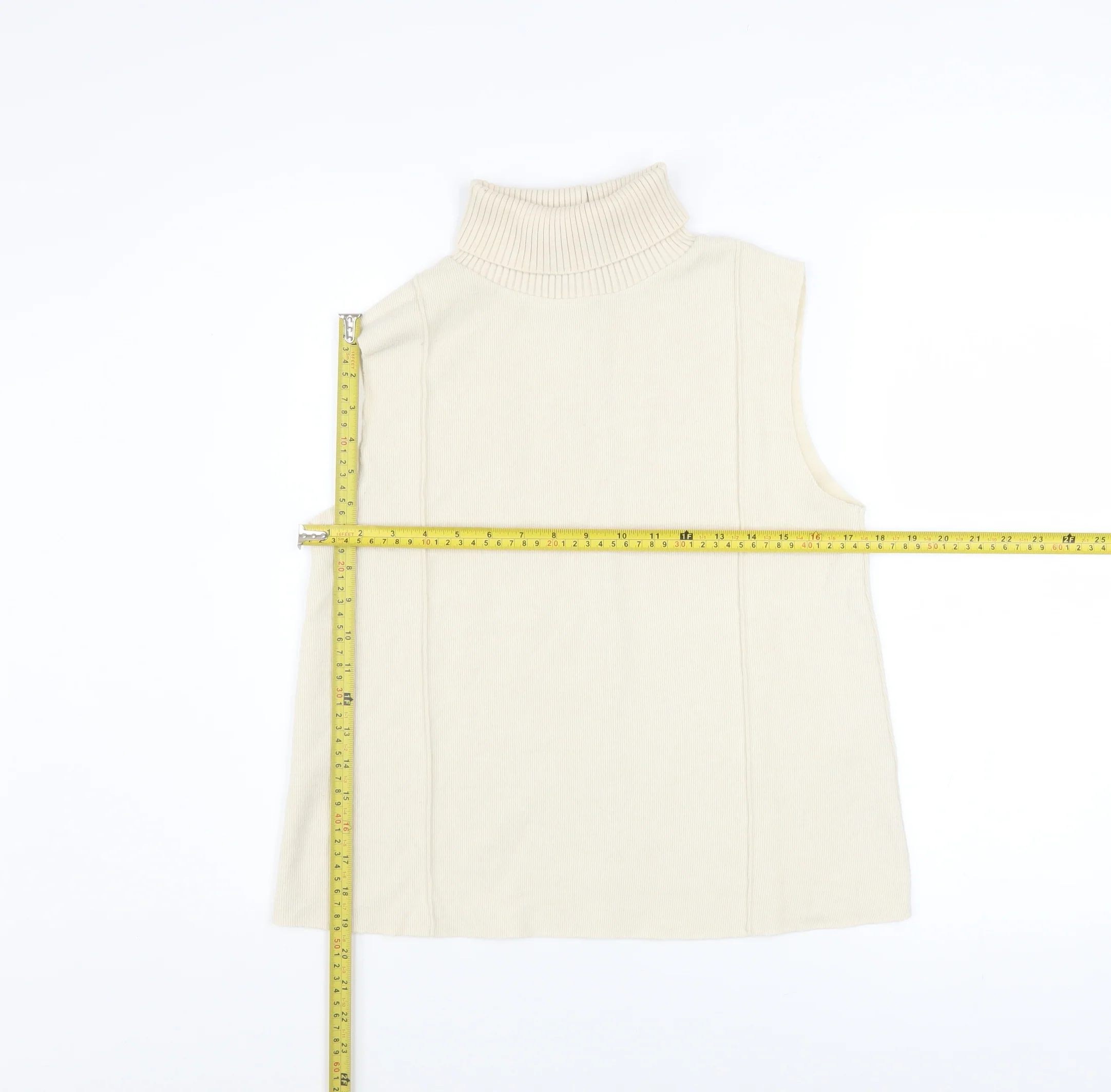 Zara Women Beige Roll Neck Sleeveless Knit Vest Jumper Size S - Image 2