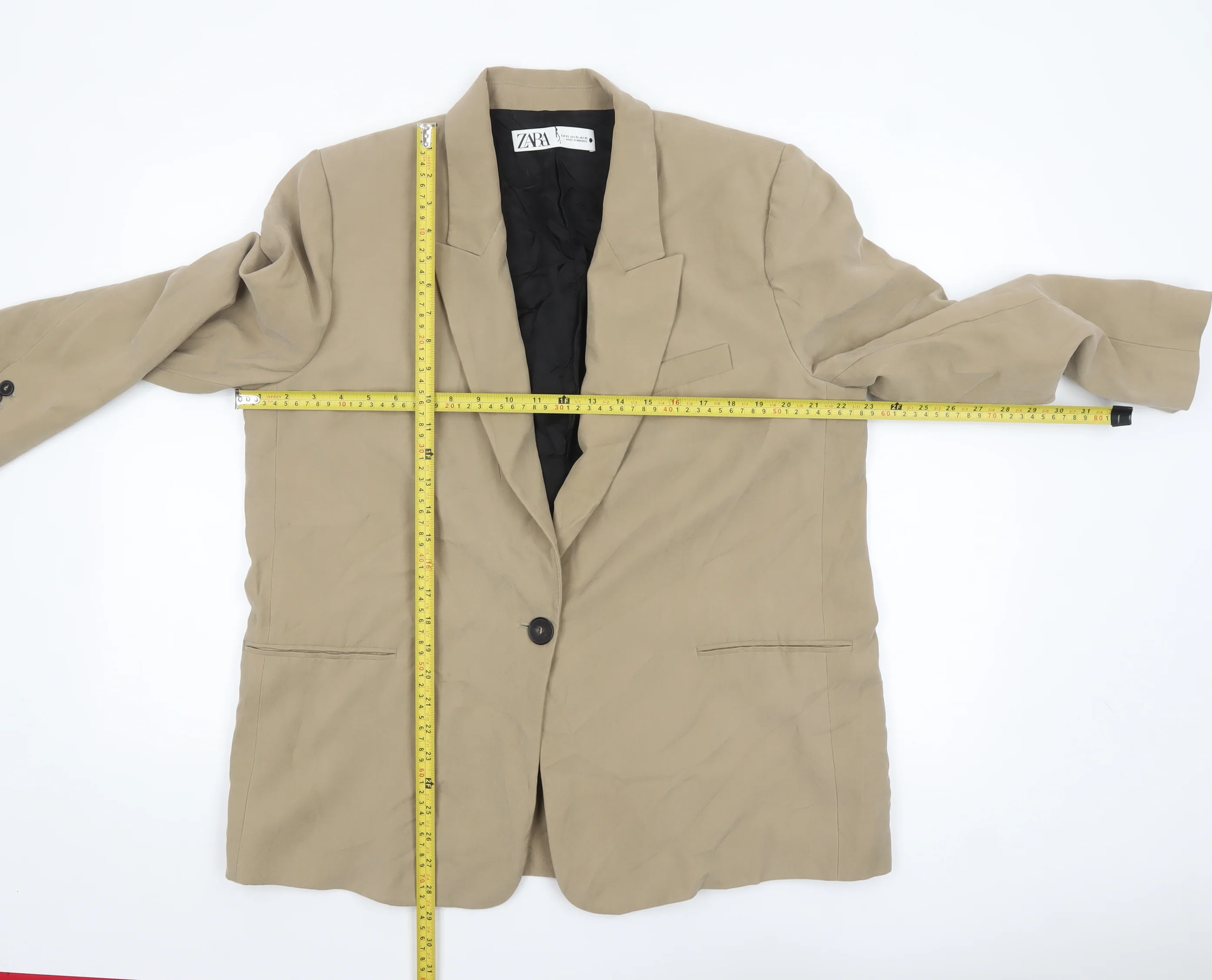 Zara Women Beige Single-Breasted Blazer Jacket XL Viscose Blend - Image 2
