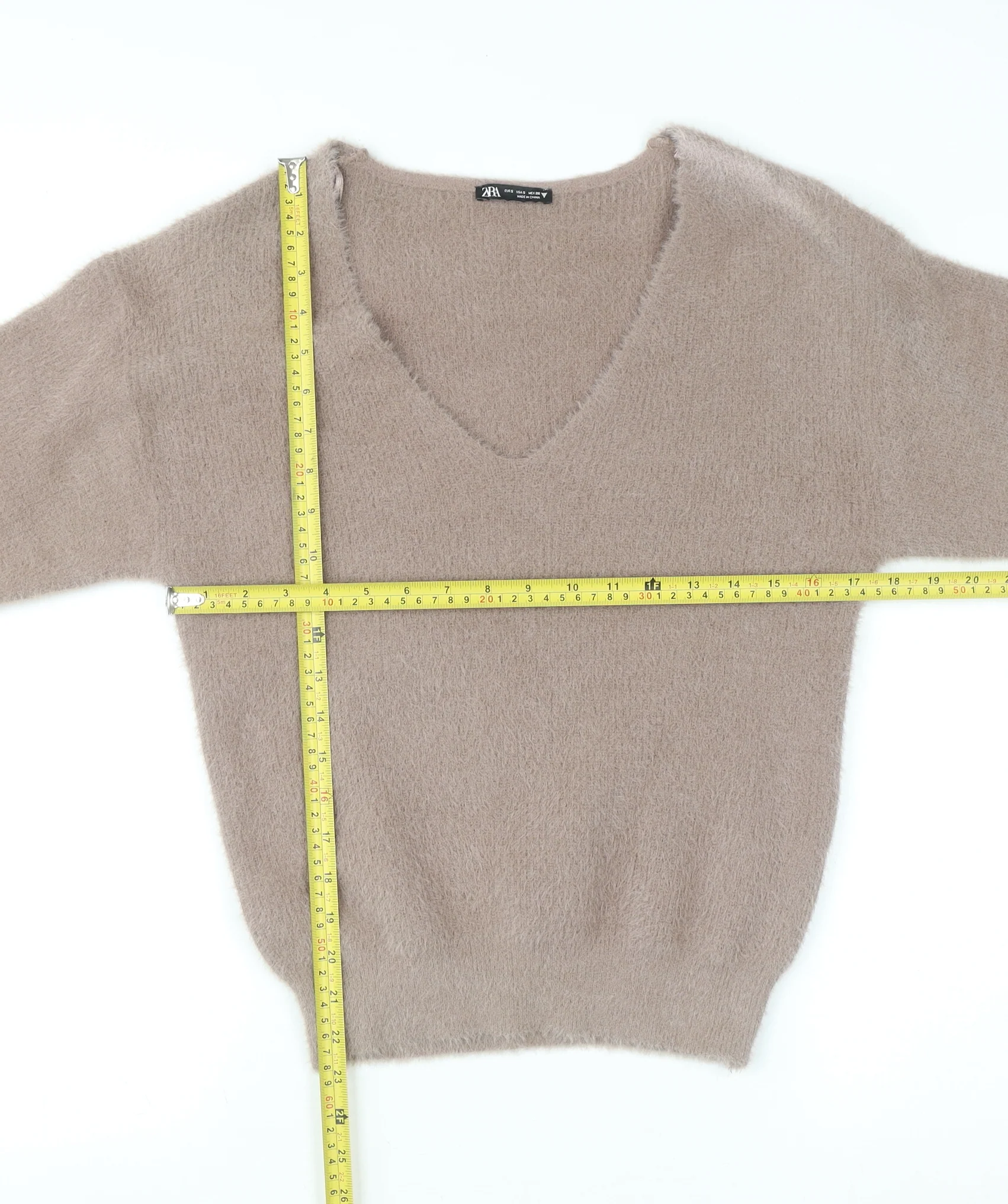 Zara Women Beige V-Neck Long Sleeve Knit Pullover Jumper Size S - Image 2