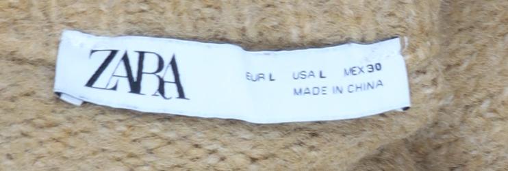 ZARA Women Beige Wool Blend Balloon Sleeve Knit Jumper L - Image 4