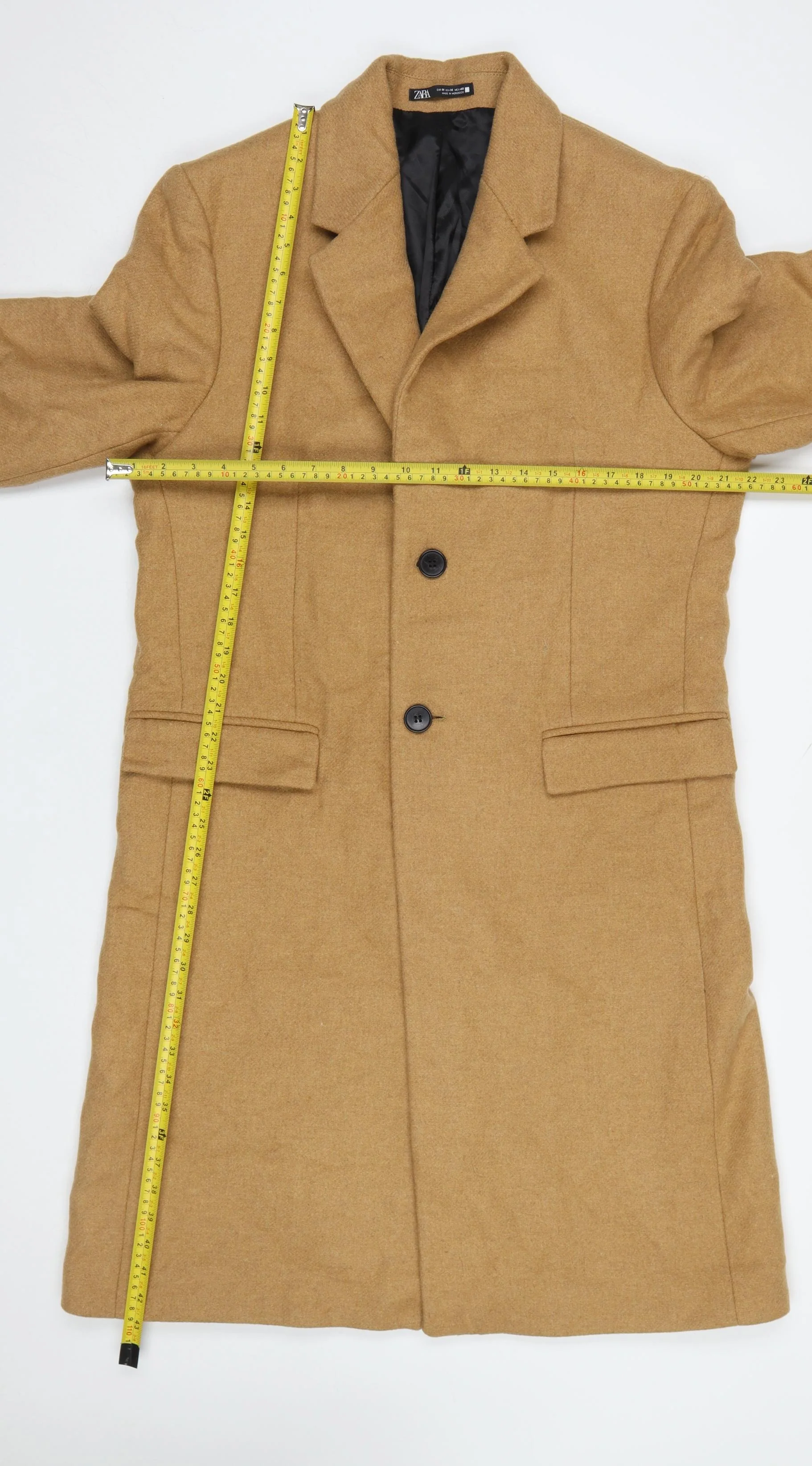 Zara Women Beige Wool Blend Long Overcoat Size 12 - Image 2