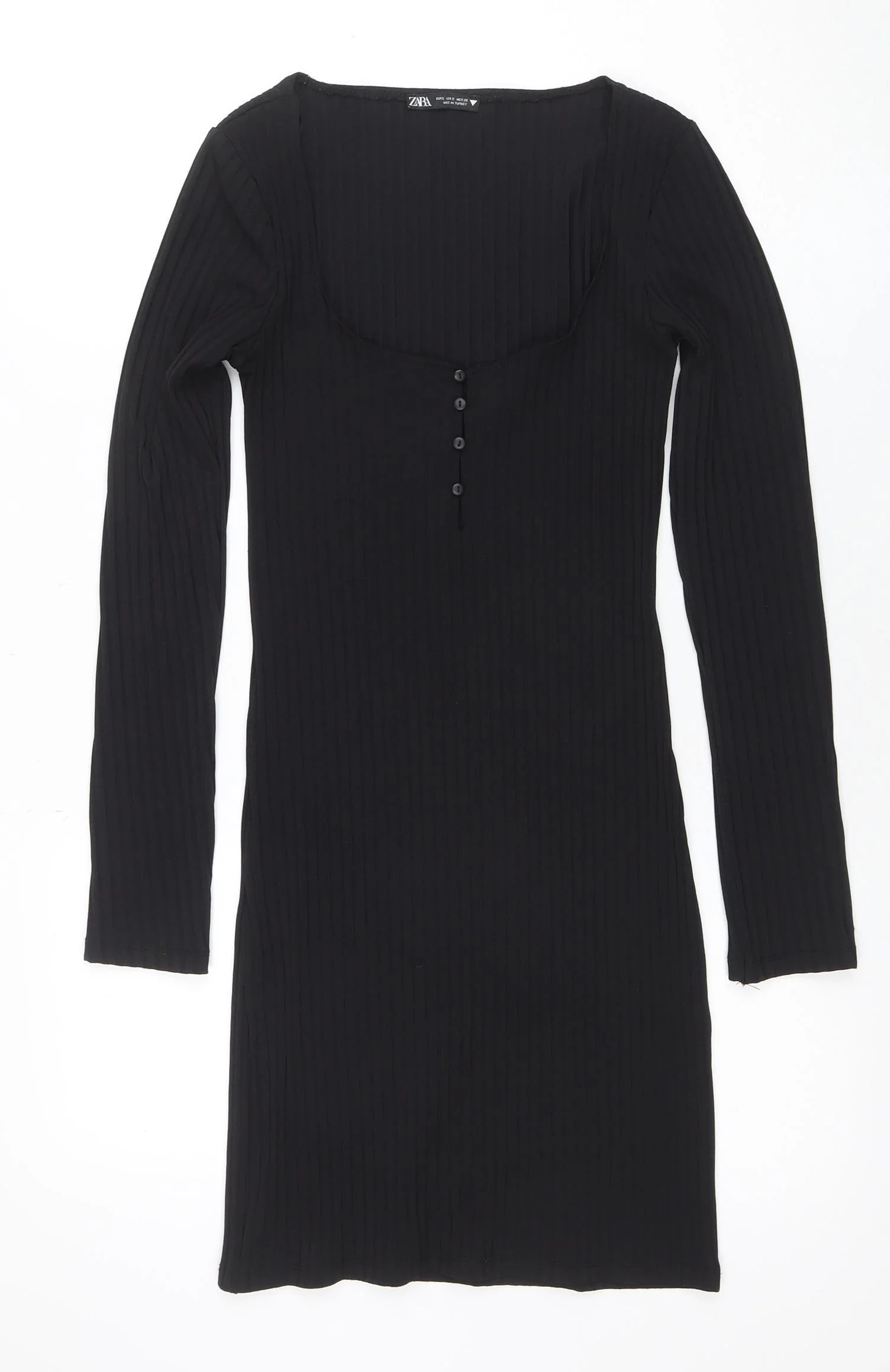 Zara Women Black Bodycon Knit Dress Size S Long Sleeve Stretch