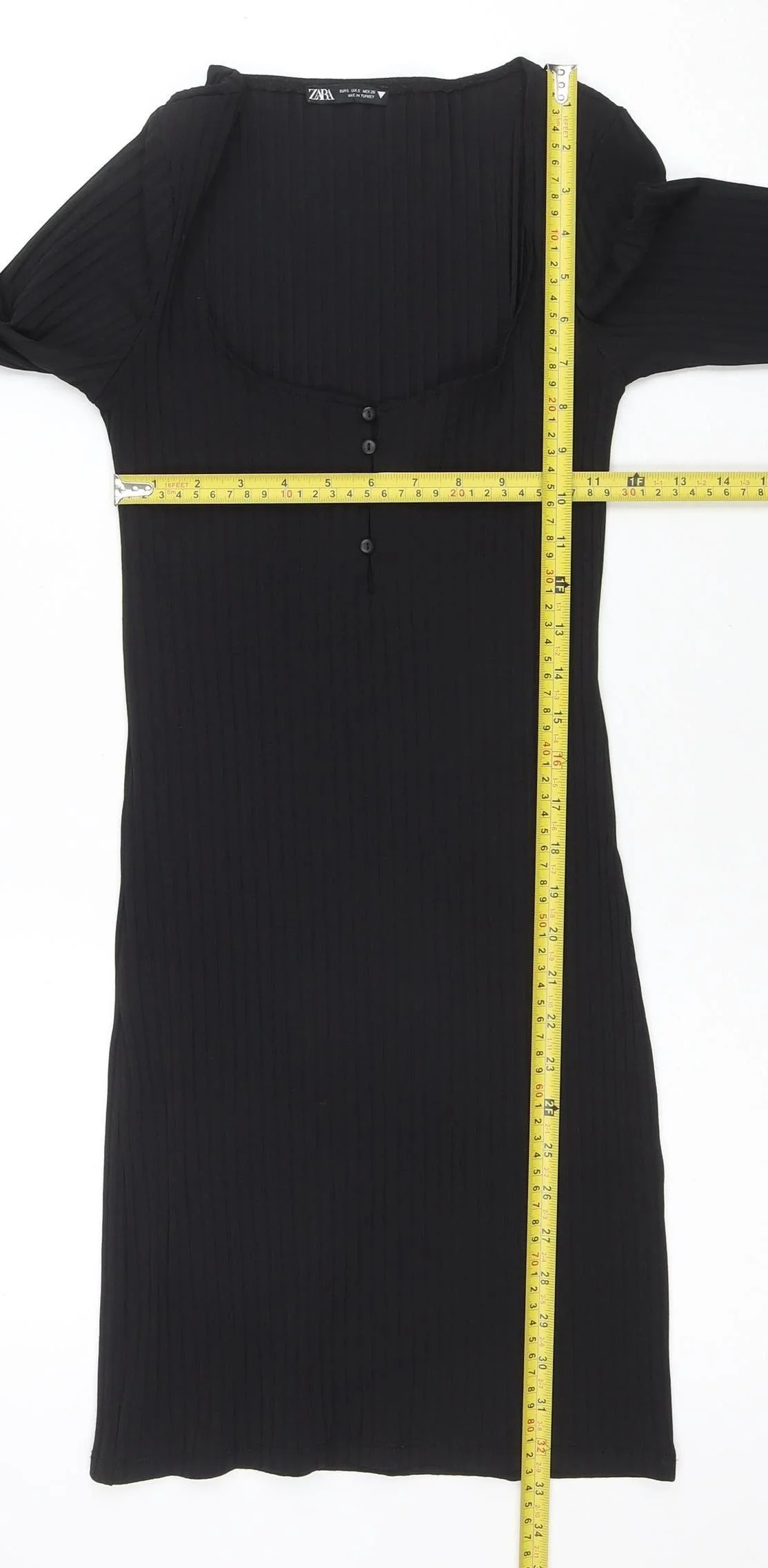 Zara Women Black Bodycon Knit Dress Size S Long Sleeve Stretch - Image 2