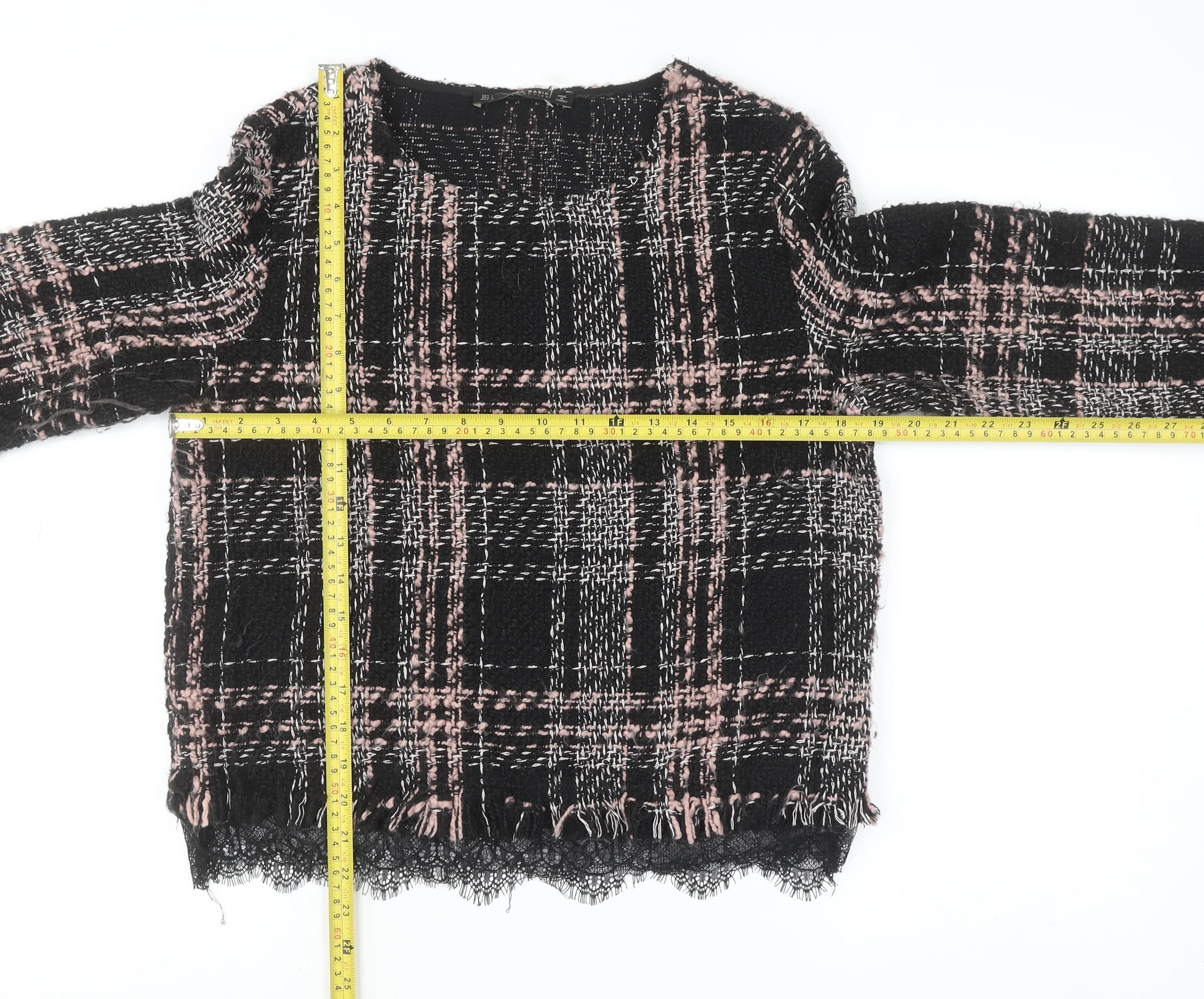 Zara Women Black Check Tweed Pullover Jumper Size L - Image 2