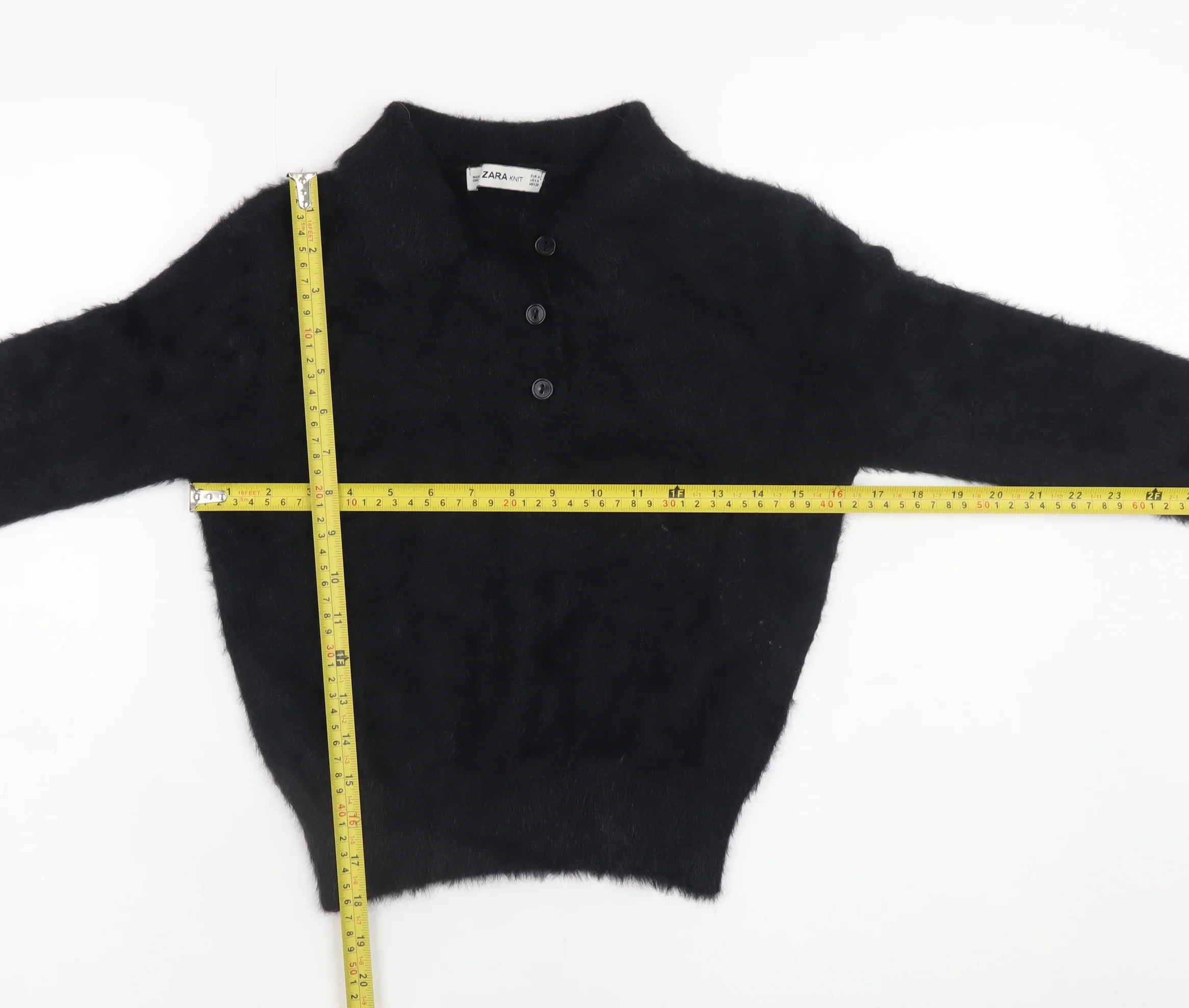 Zara Women Black Collared Henley Knit Jumper Size 12 - Image 2