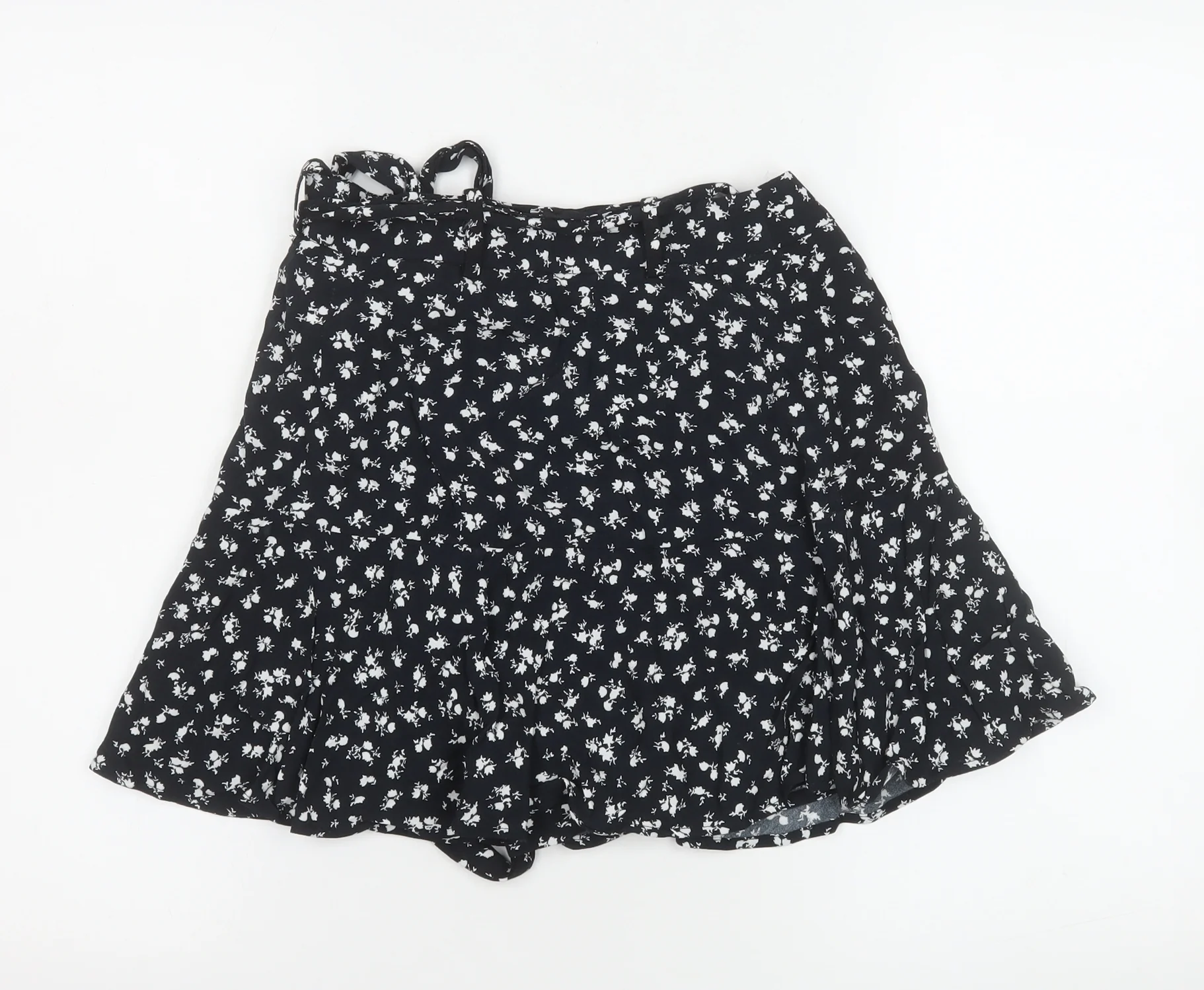 Zara Women Black Floral Wrap Short Skirt Size S Viscose - Image 3
