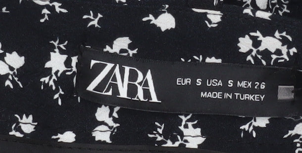 Zara Women Black Floral Wrap Short Skirt Size S Viscose - Image 4