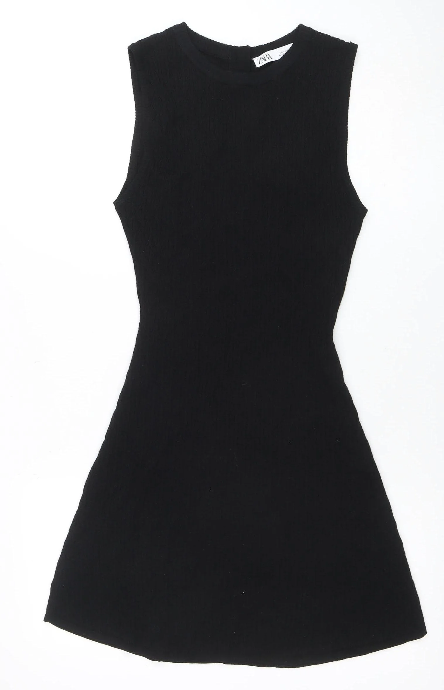ZARA Women Black Knit Sleeveless A-Line Dress Size 12