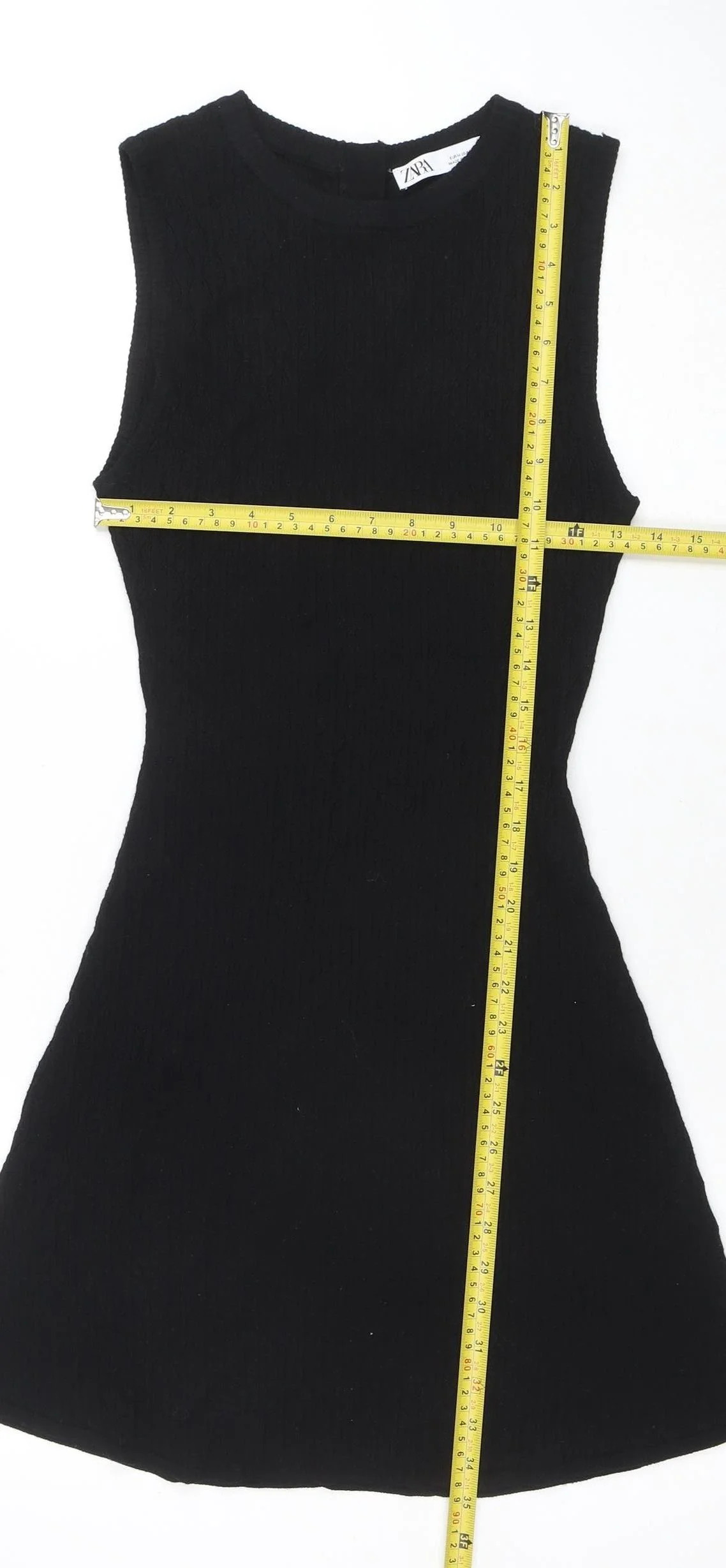 ZARA Women Black Knit Sleeveless A-Line Dress Size 12 - Image 2