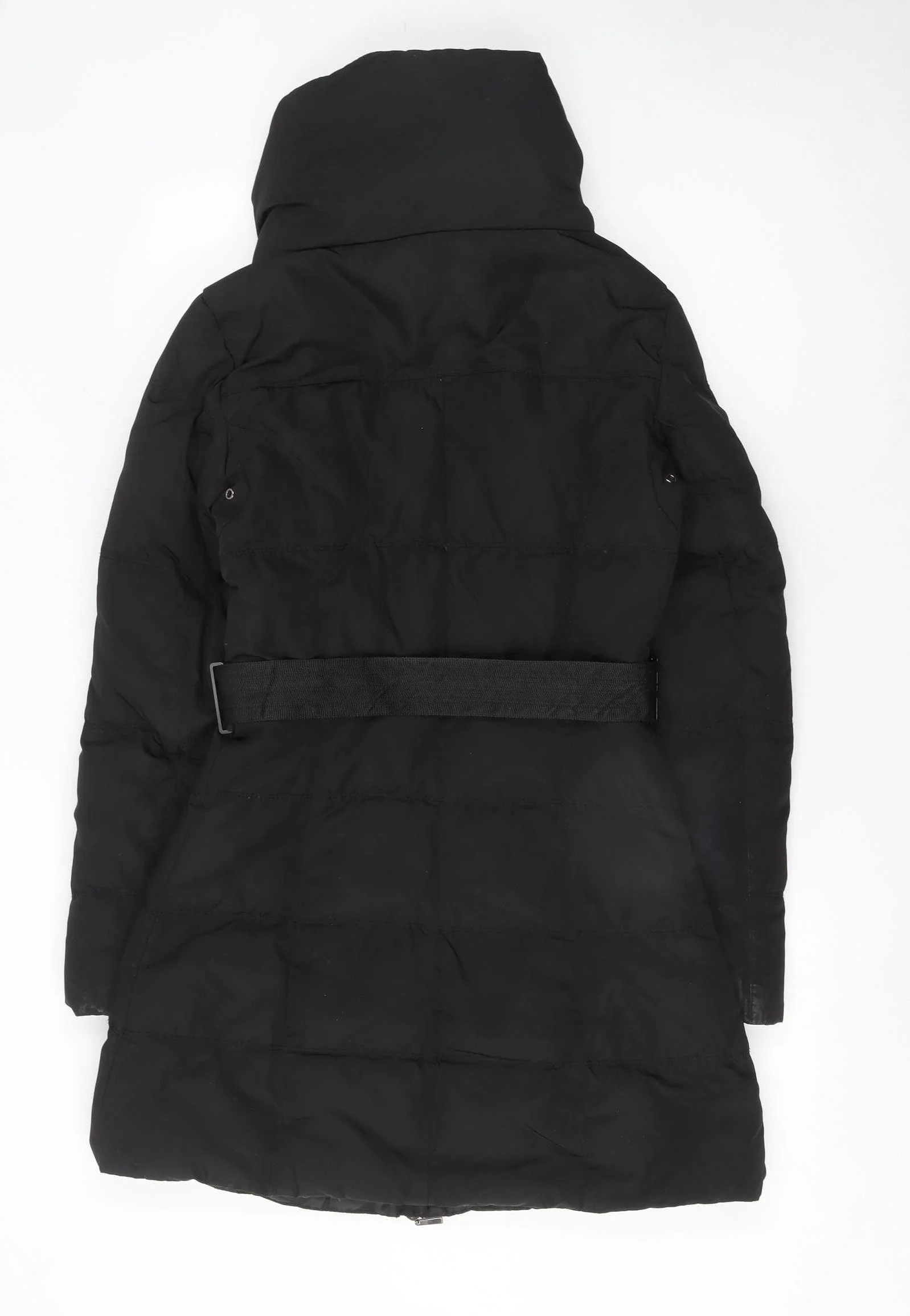 Zara Women Black Long Belted Puffer Down Jacket Size 10 - Image 3