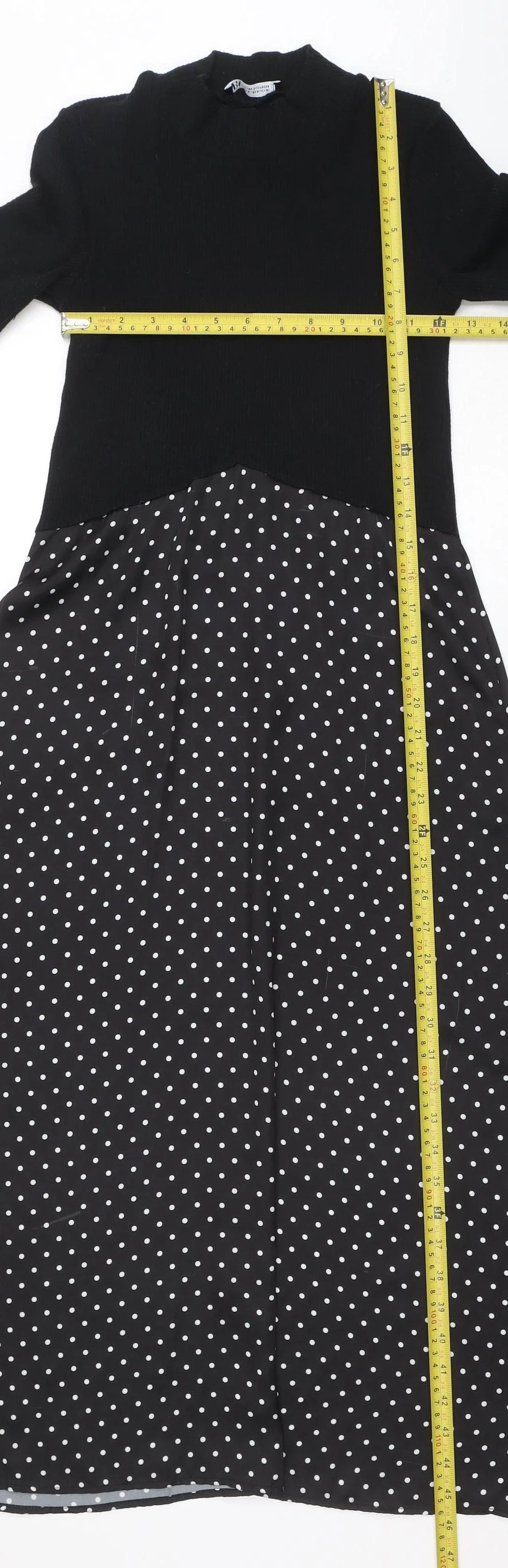 ZARA Women Black Polka Dot Fit & Flare Midi Dress Size 12 - Image 2