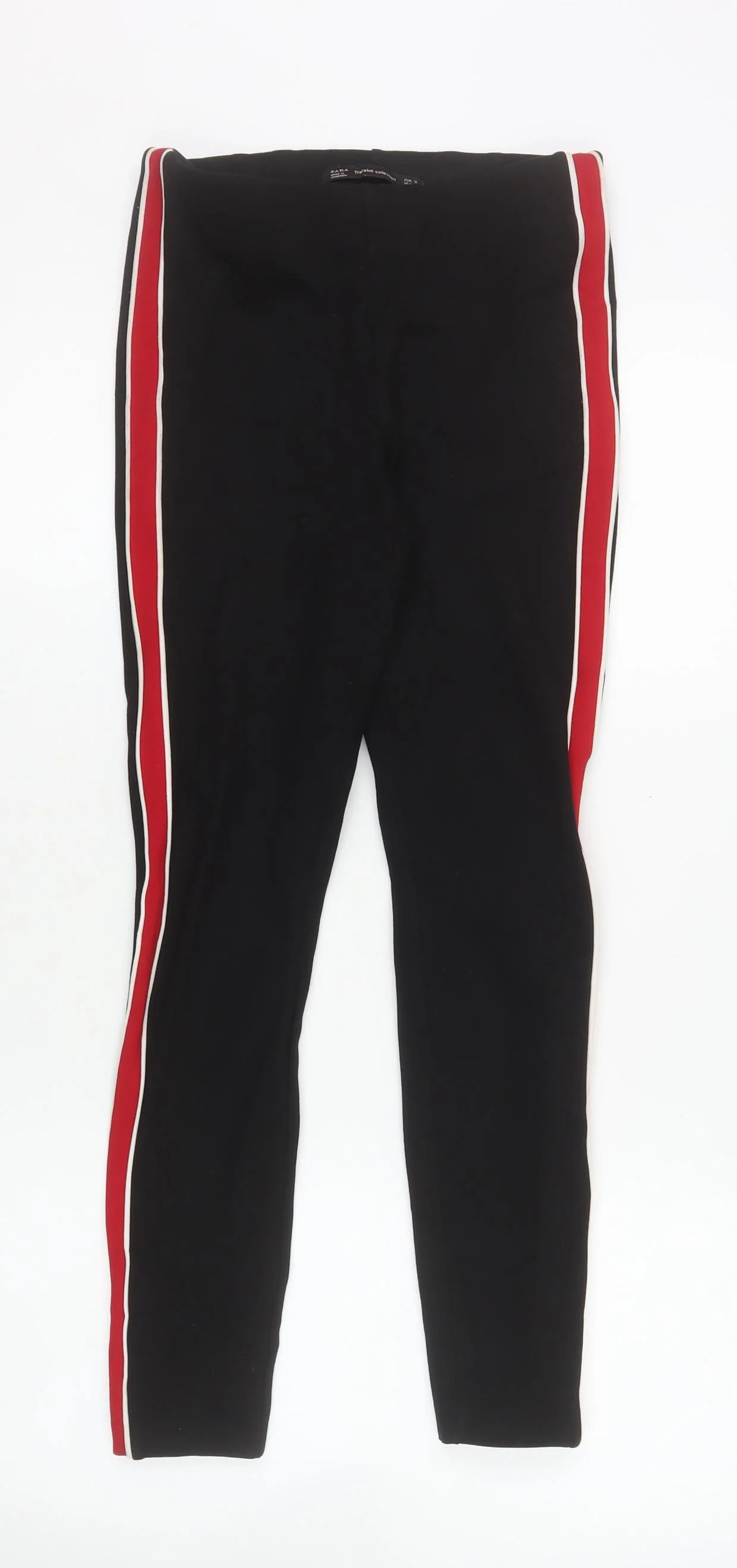 Zara Women Black Red Side Stripe Skinny Trousers Size S