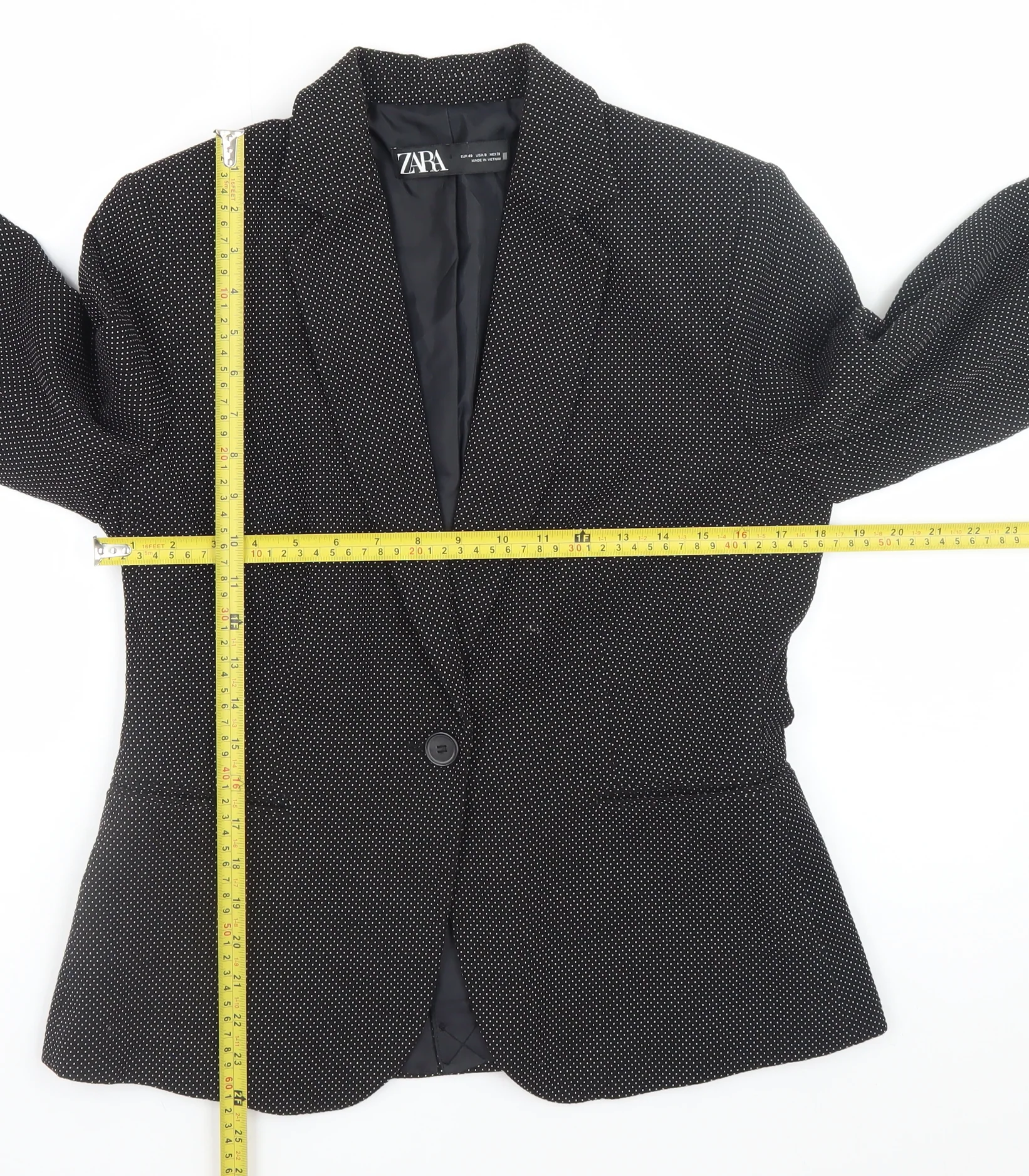 Zara Women Black Regular Fit Polyester Blazer Size 12 - Image 2