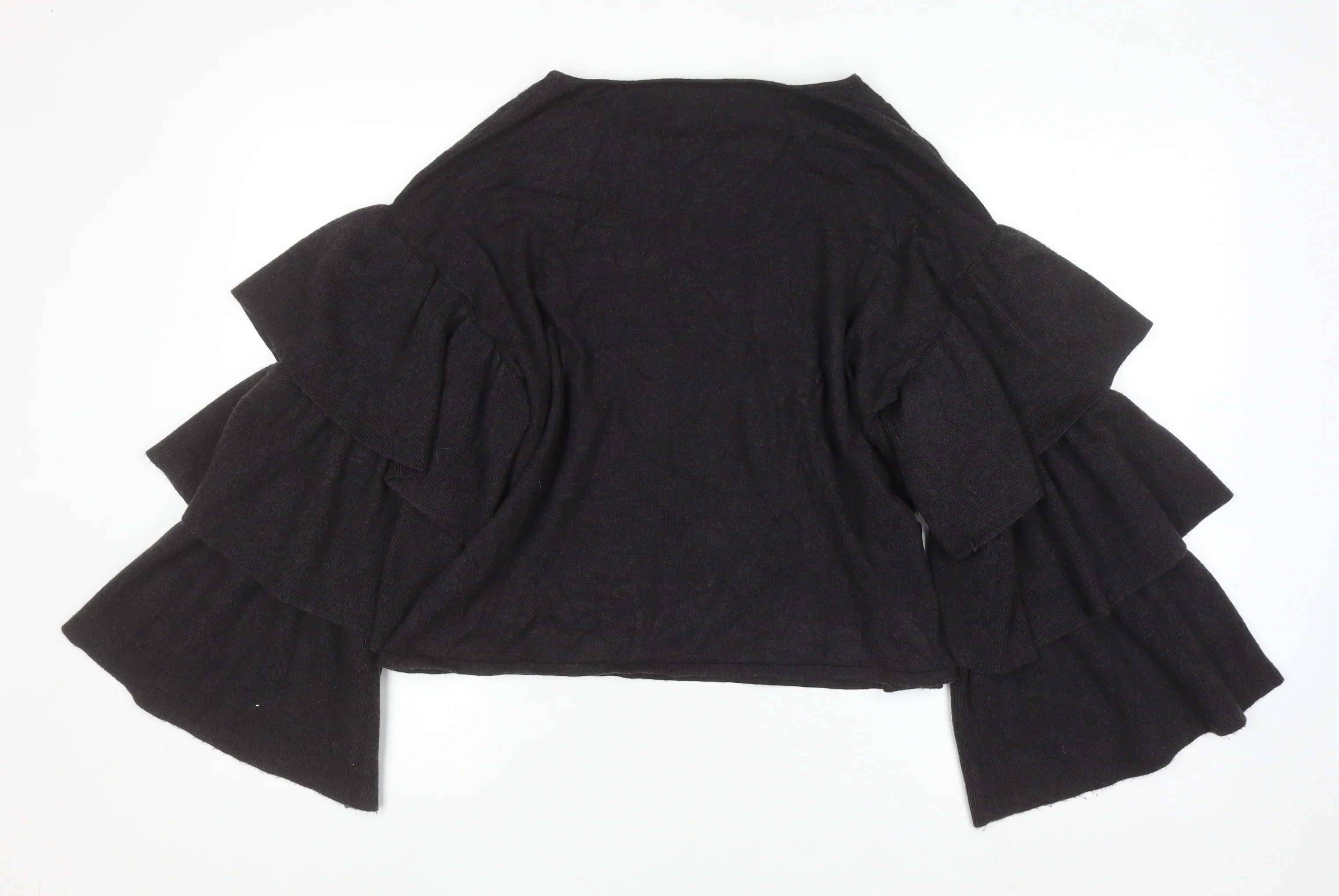 Zara Women Black Ruffle Flared Sleeve Knit Jumper Size S - Image 3