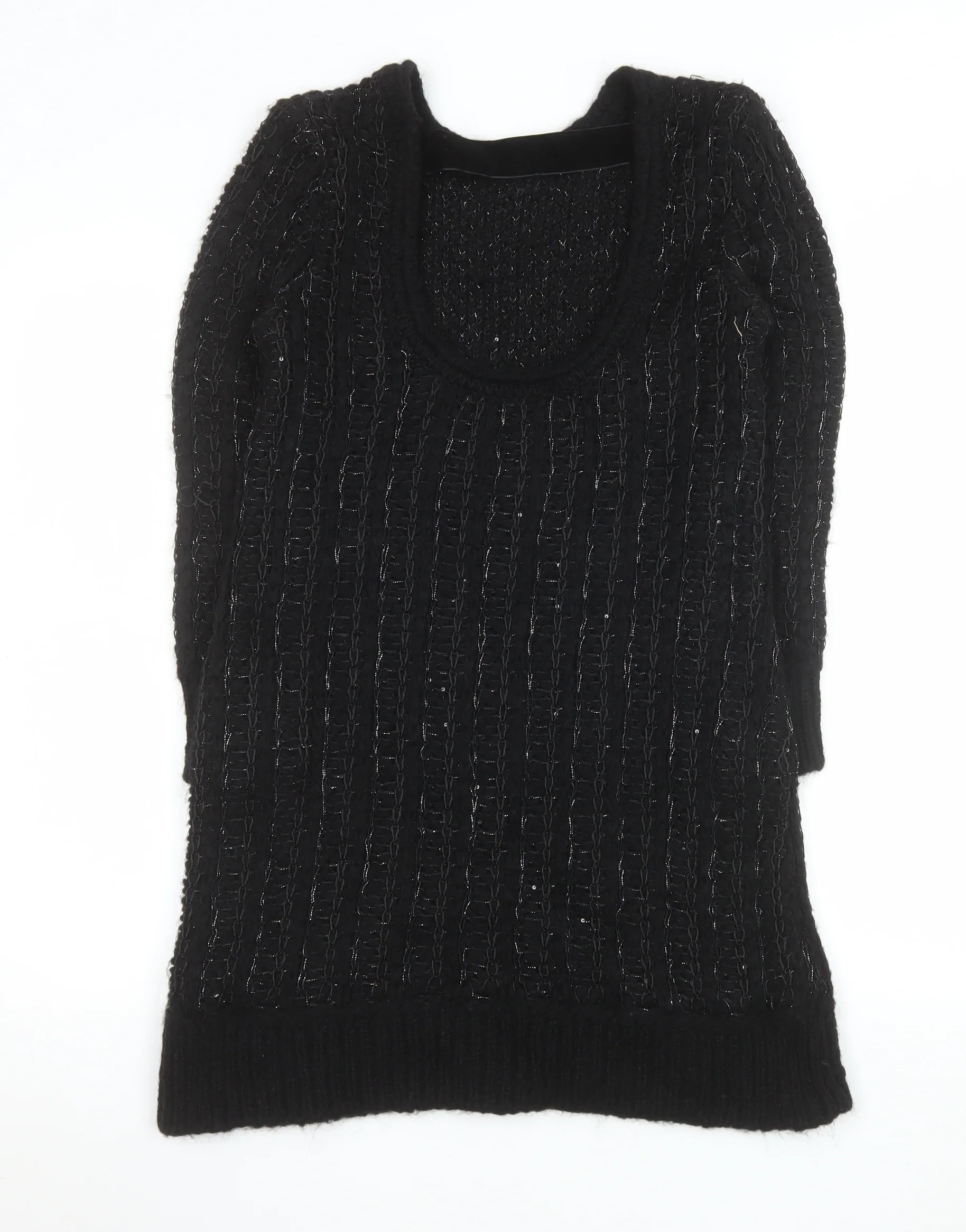 Zara Women Black Wool Blend Long Sleeve Jumper Dress Size 8