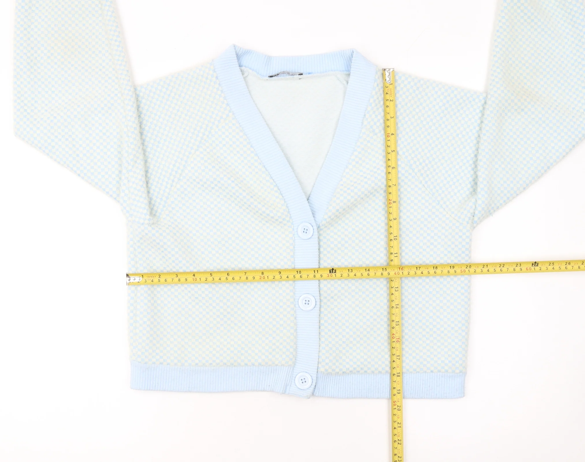 ZARA Women Blue Check V-Neck Button Cardigan Size M - Image 2