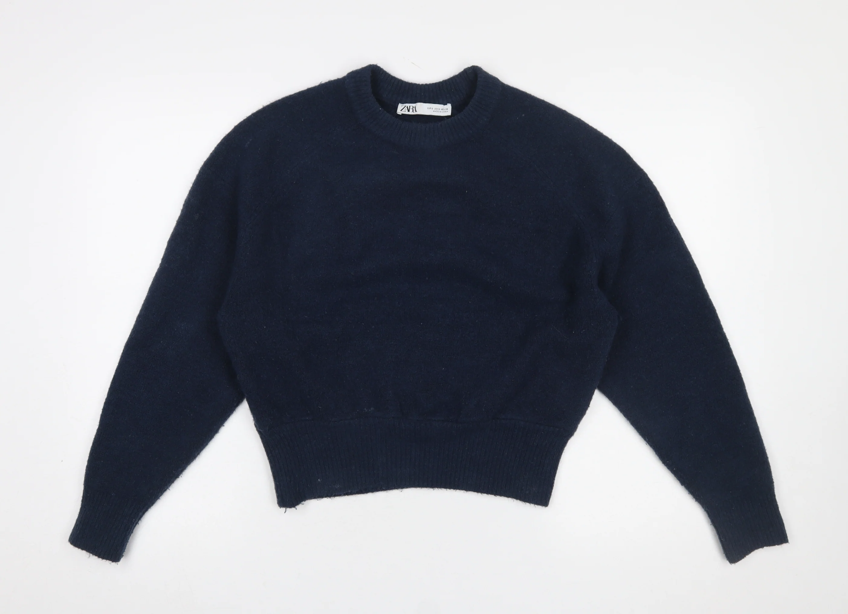 Zara Women Blue Crew Neck Long Sleeve Knit Pullover Jumper Size 8