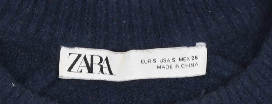Zara Women Blue Crew Neck Long Sleeve Knit Pullover Jumper Size 8 - Image 4