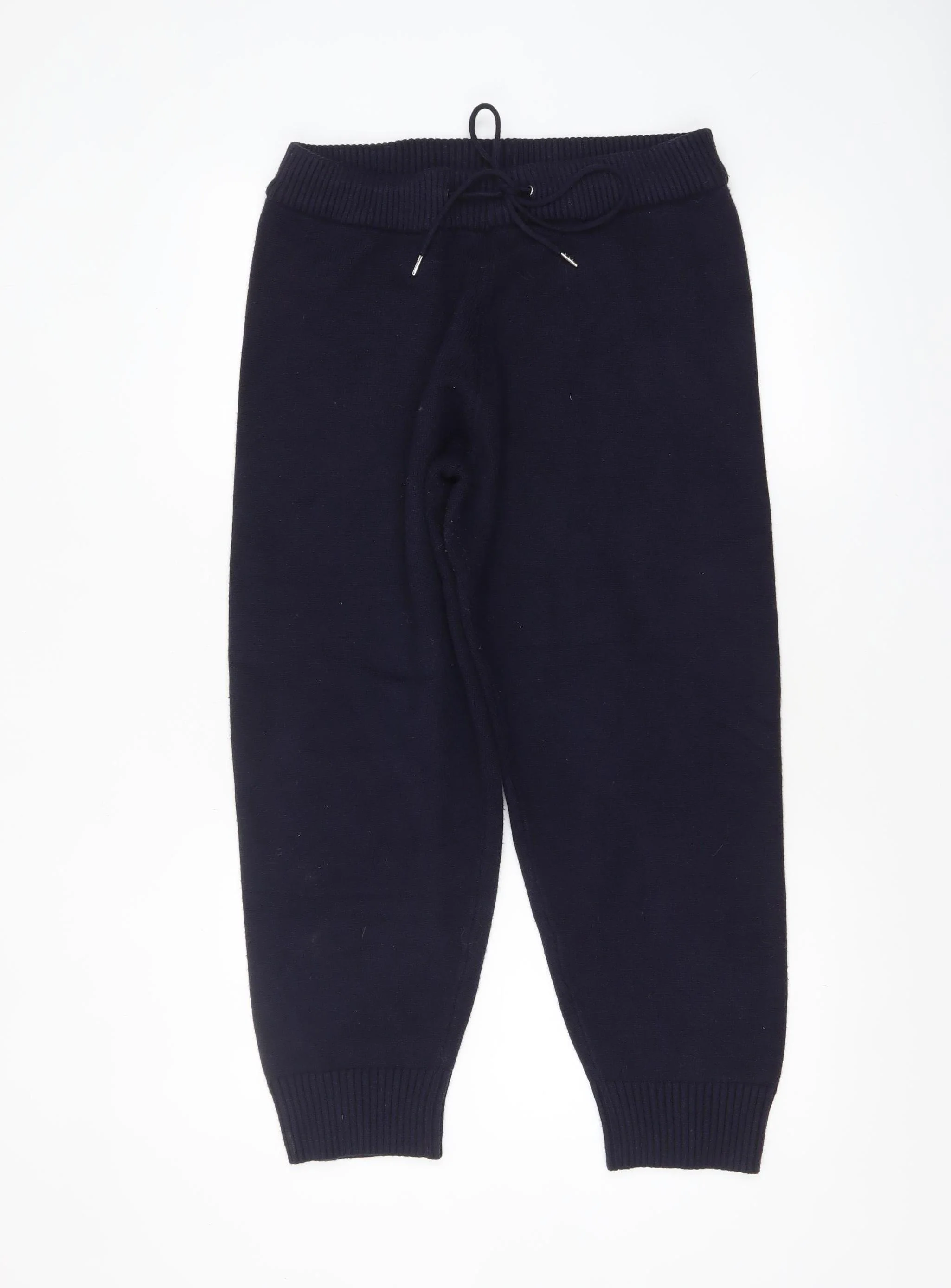Zara Women Blue Knit Jogger Trousers L Comfy Winter Viscose Blend