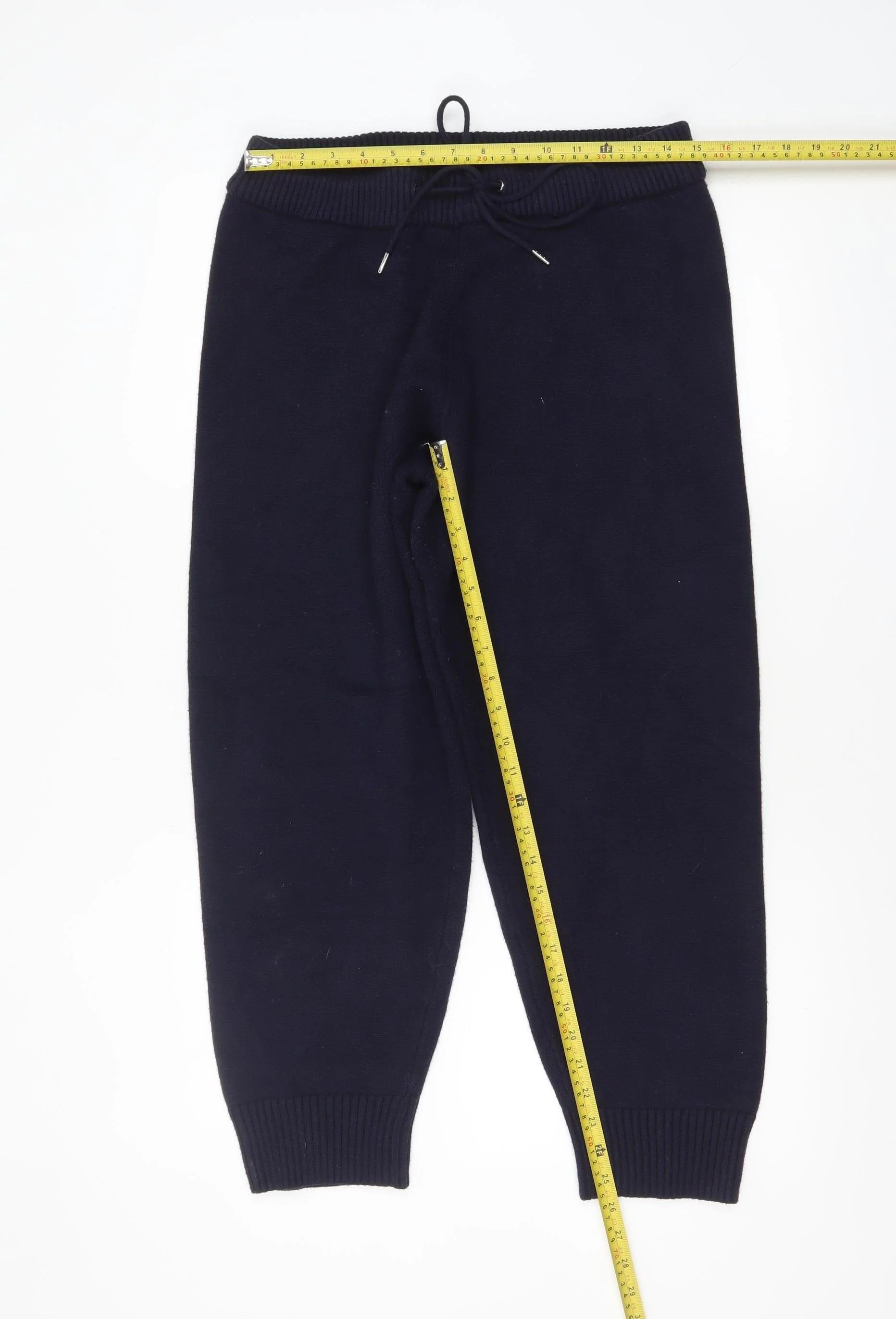 Zara Women Blue Knit Jogger Trousers L Comfy Winter Viscose Blend - Image 2